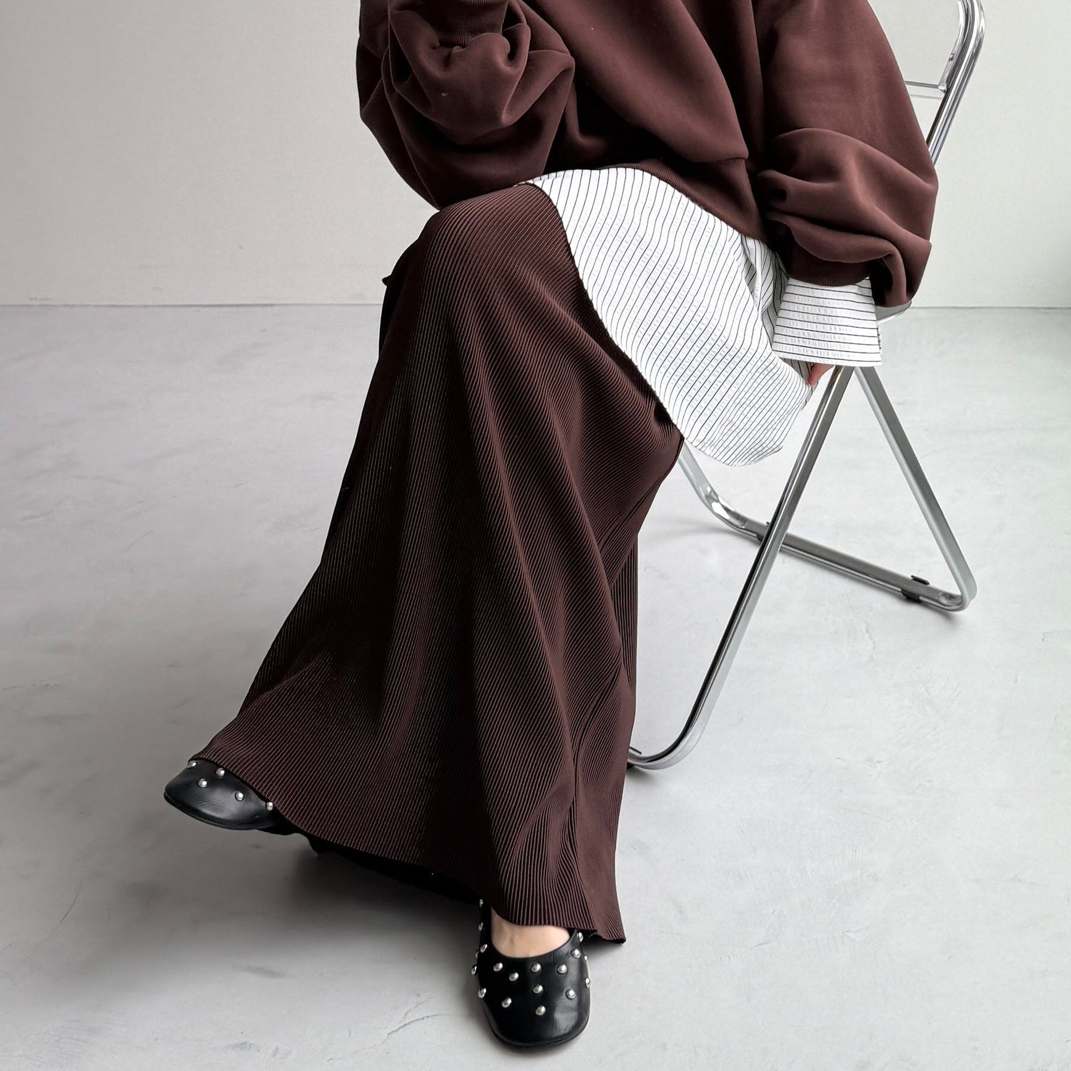 【公式サイト限定カラー】daily daily super stretch pleats skirt / brown [FREE or LONG]
