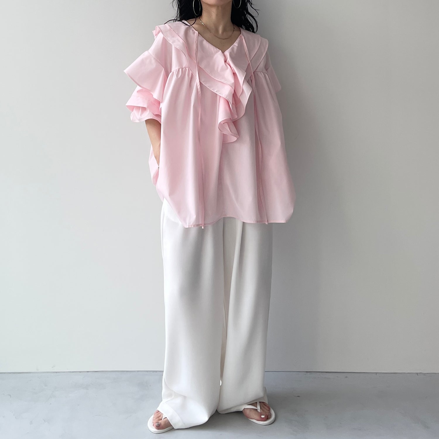 big collar frill blouse / baby pink