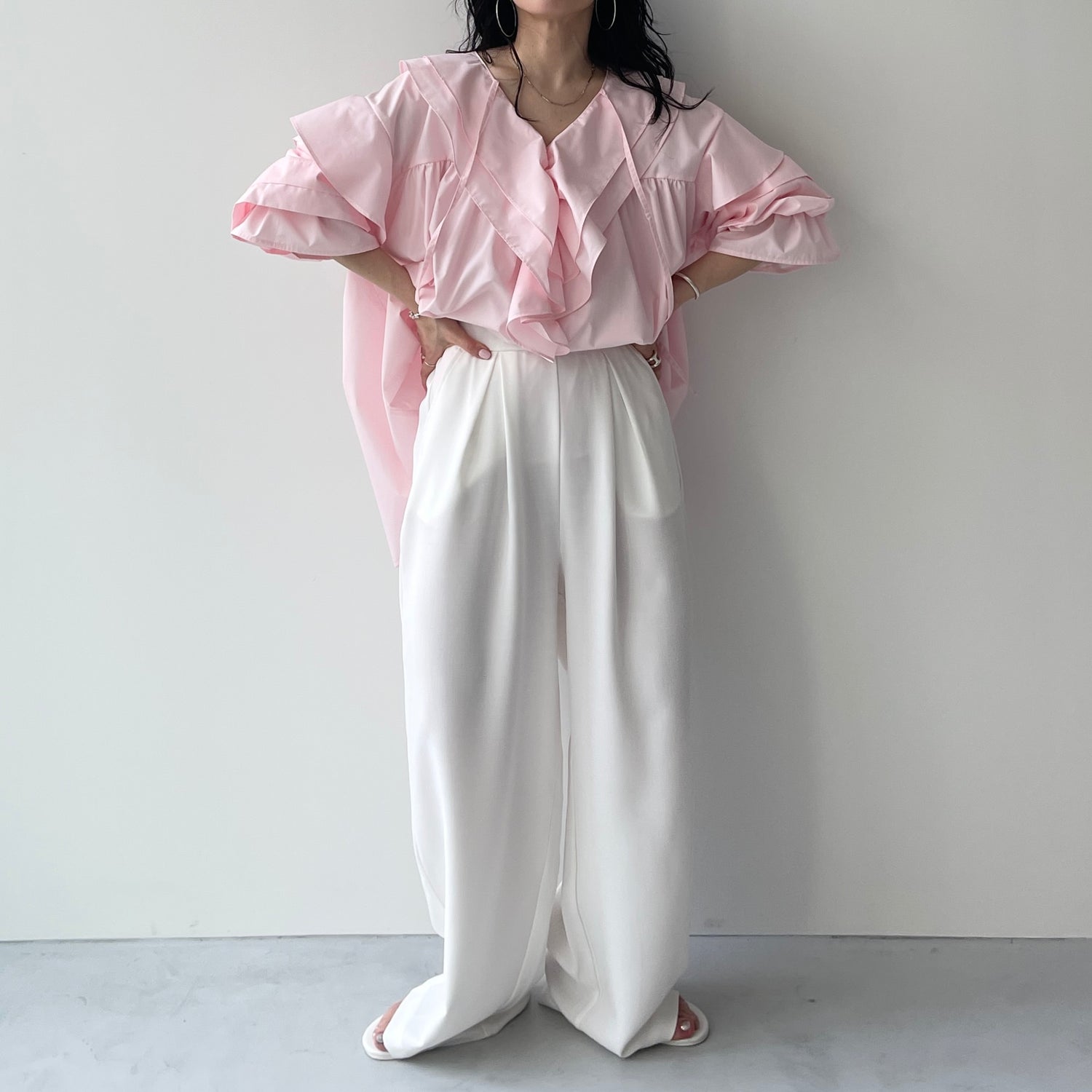 big collar frill blouse / baby pink