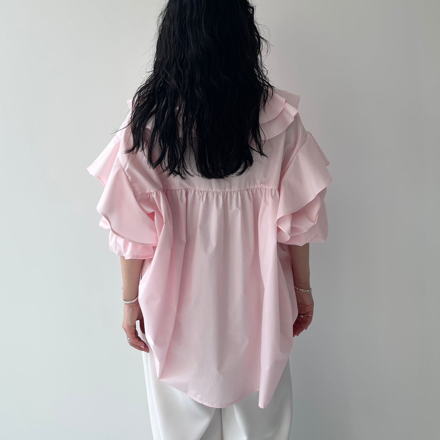 big collar frill blouse / baby pink