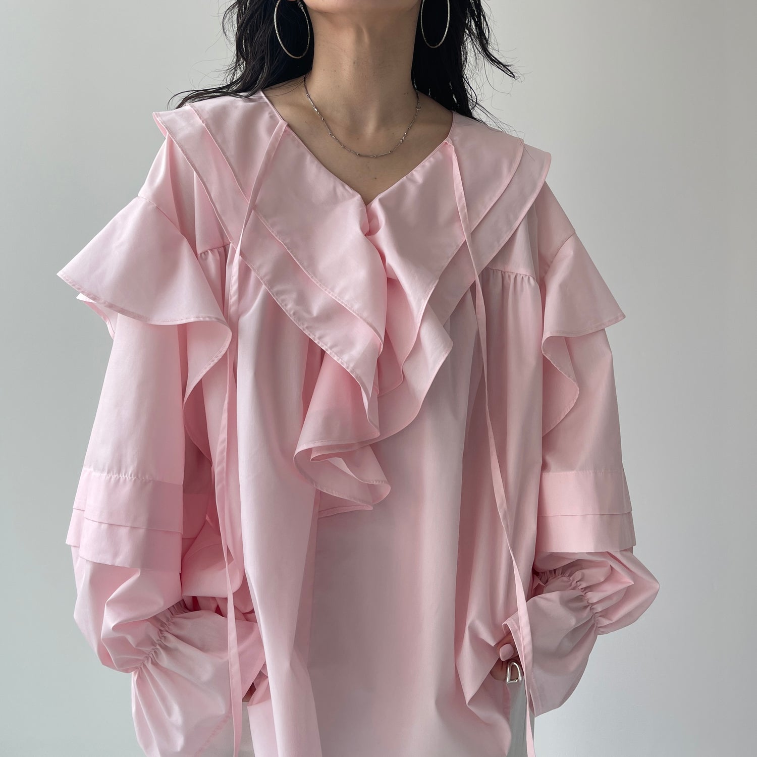 big collar frill blouse / baby pink