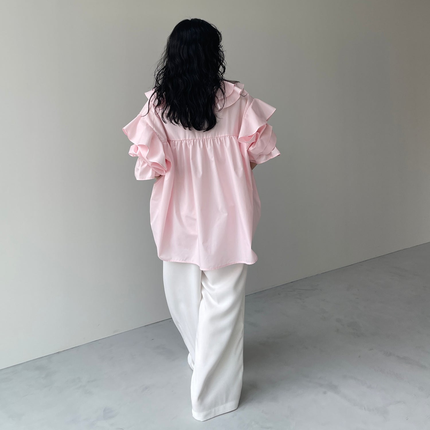 big collar frill blouse / baby pink