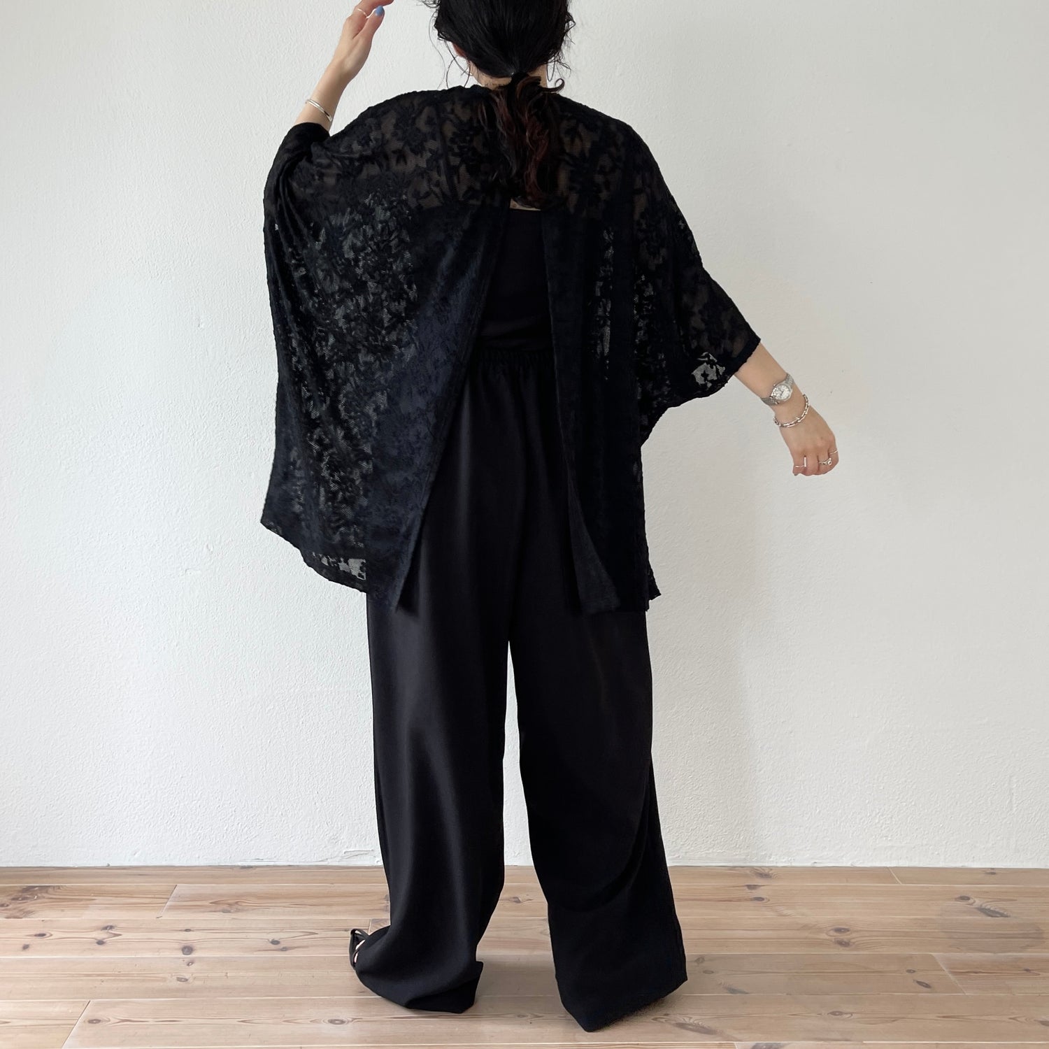 2way dolman lace sheer tee / black