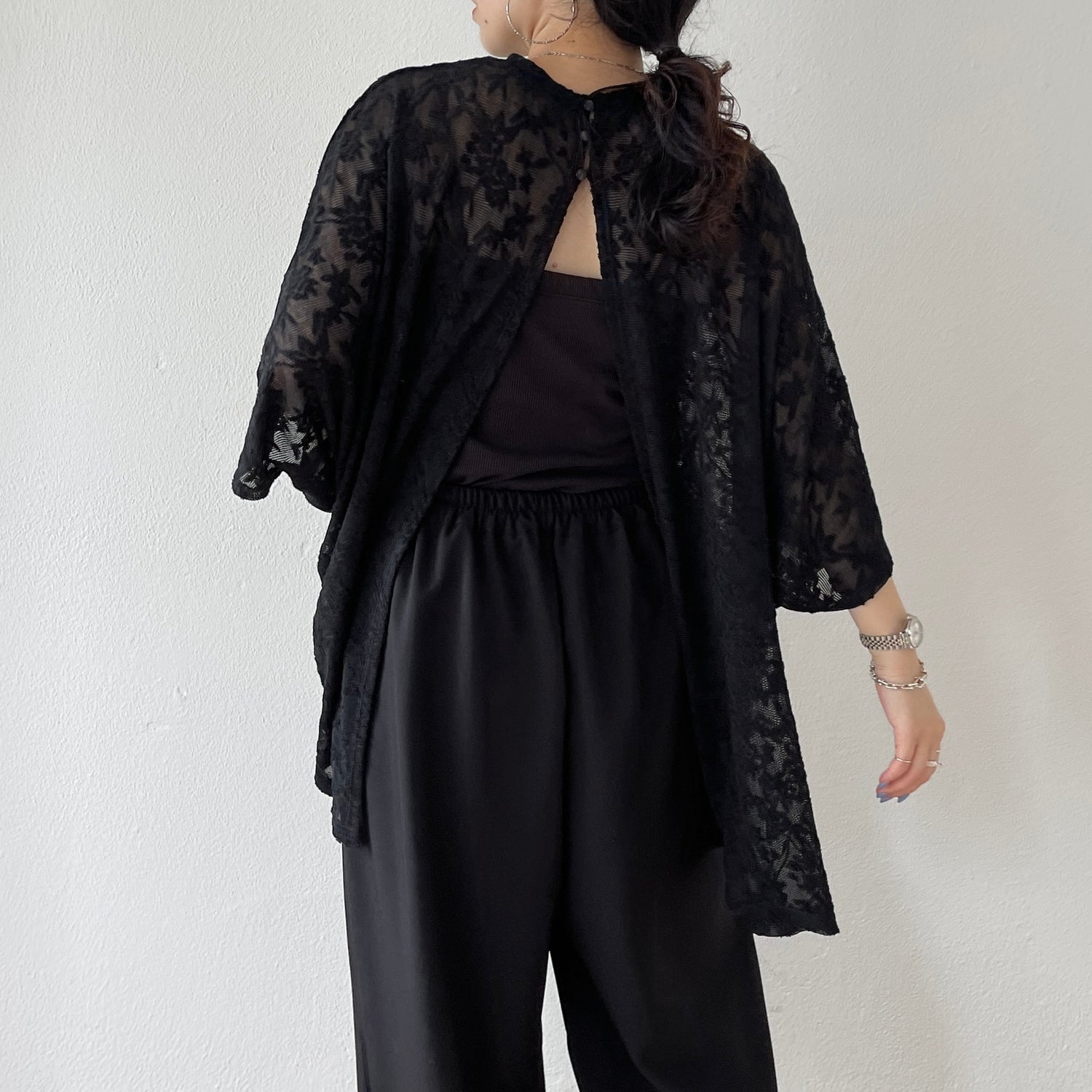 2way dolman lace sheer tee / black