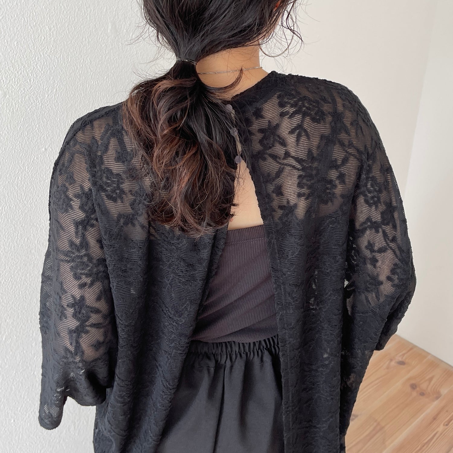 2way dolman lace sheer tee / black