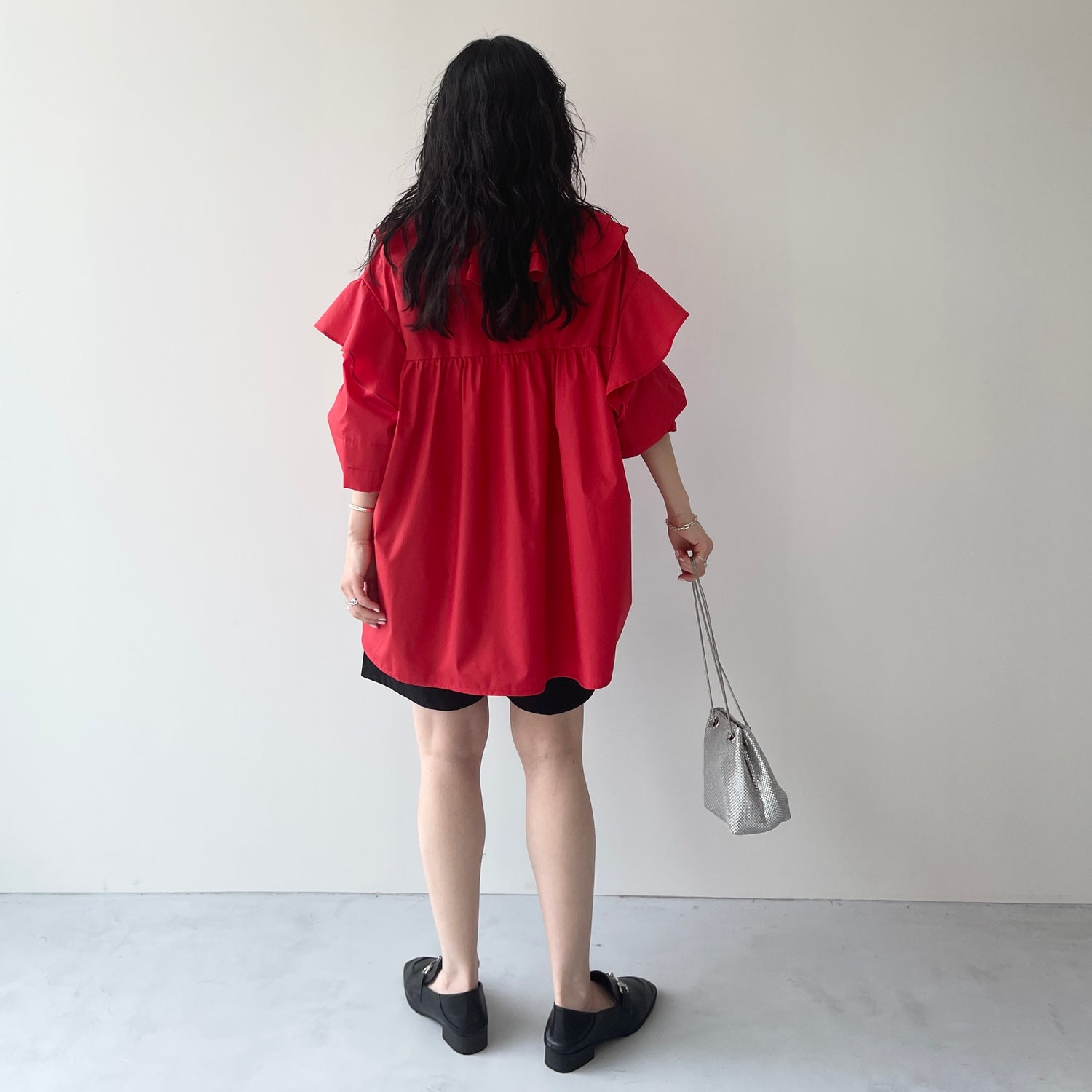 big collar frill blouse / red