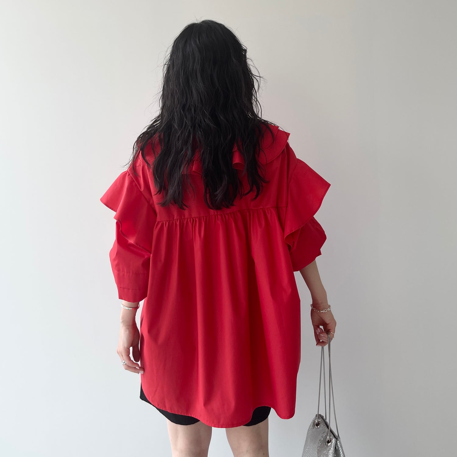 big collar frill blouse / red