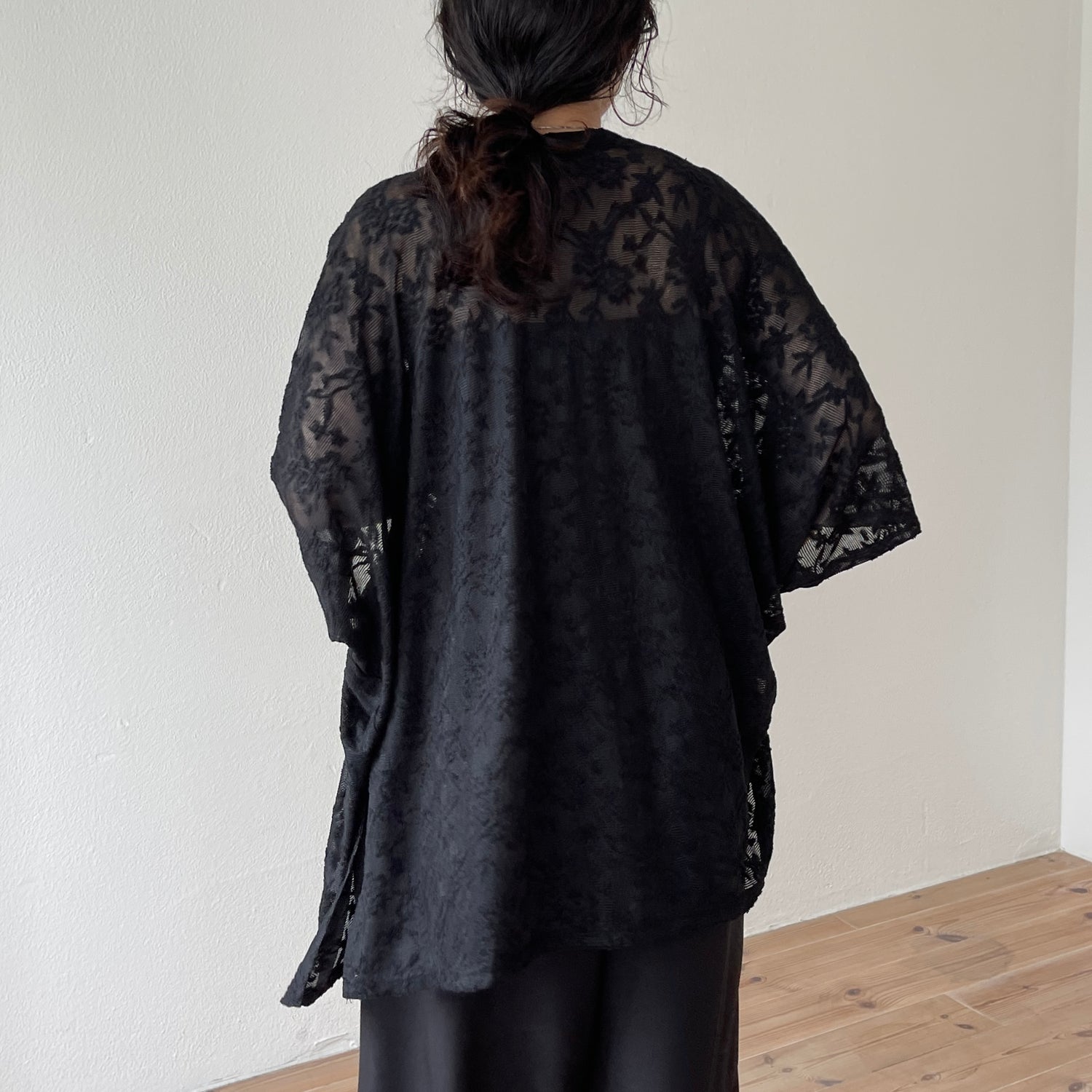 2way dolman lace sheer tee / black