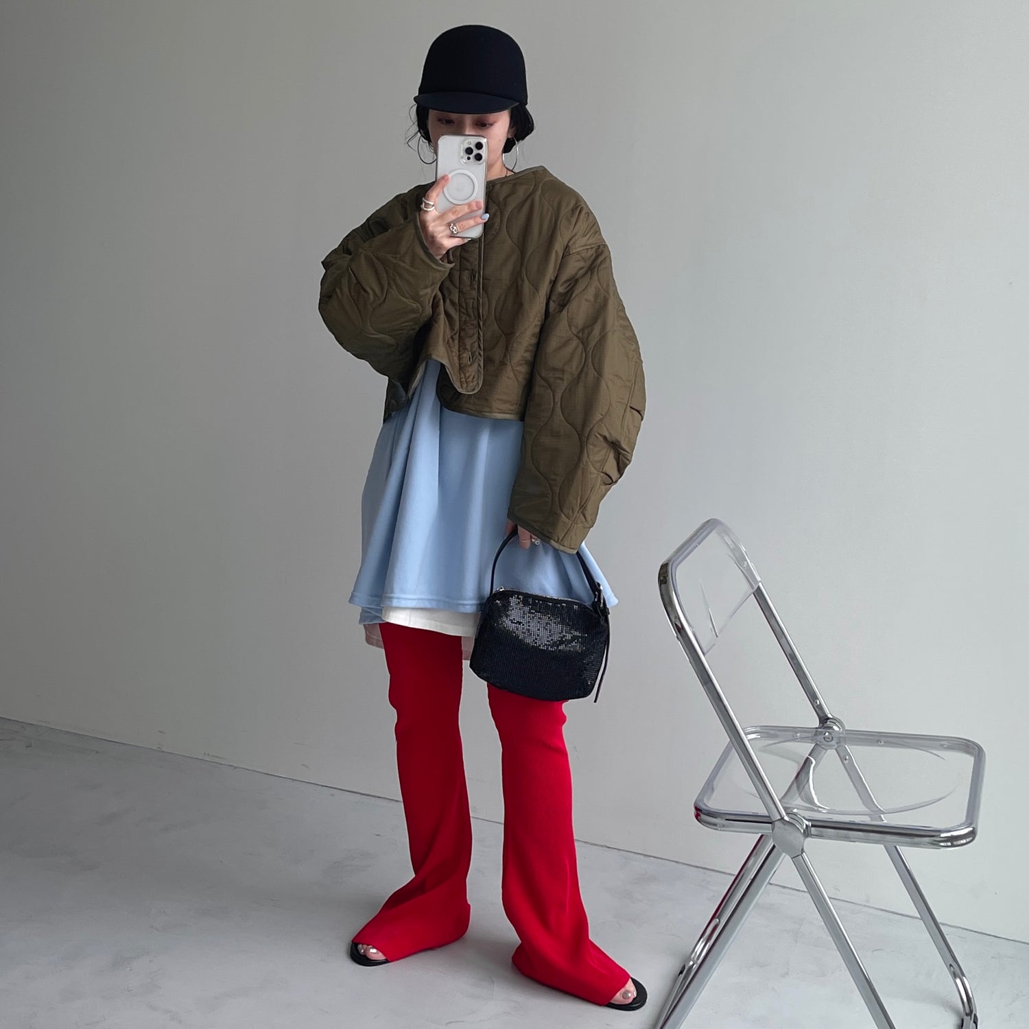 over size quilting liner jacket / khaki [SHORT or FREE]