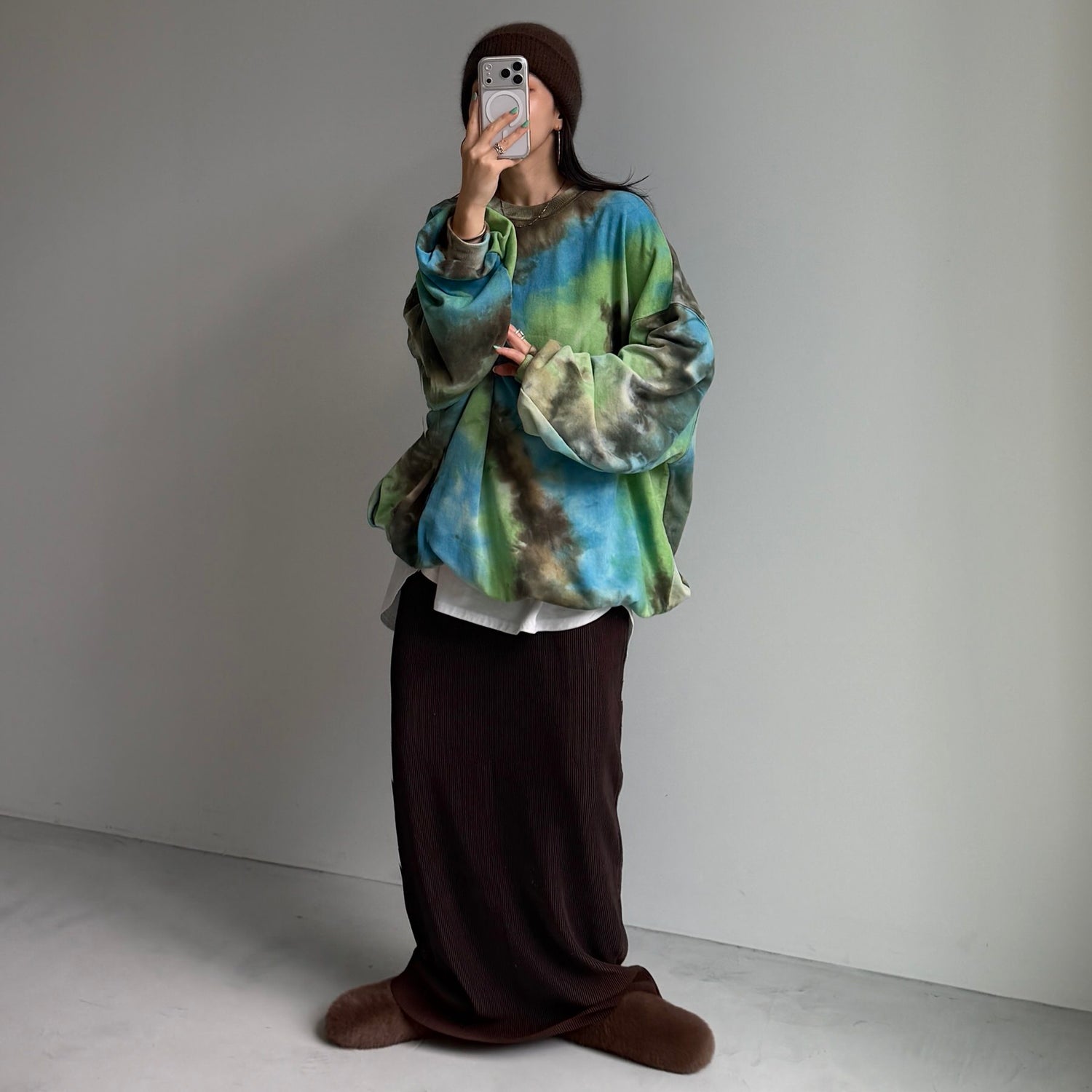 daily daily super stretch pleats skirt / brown [FREE or LONG]