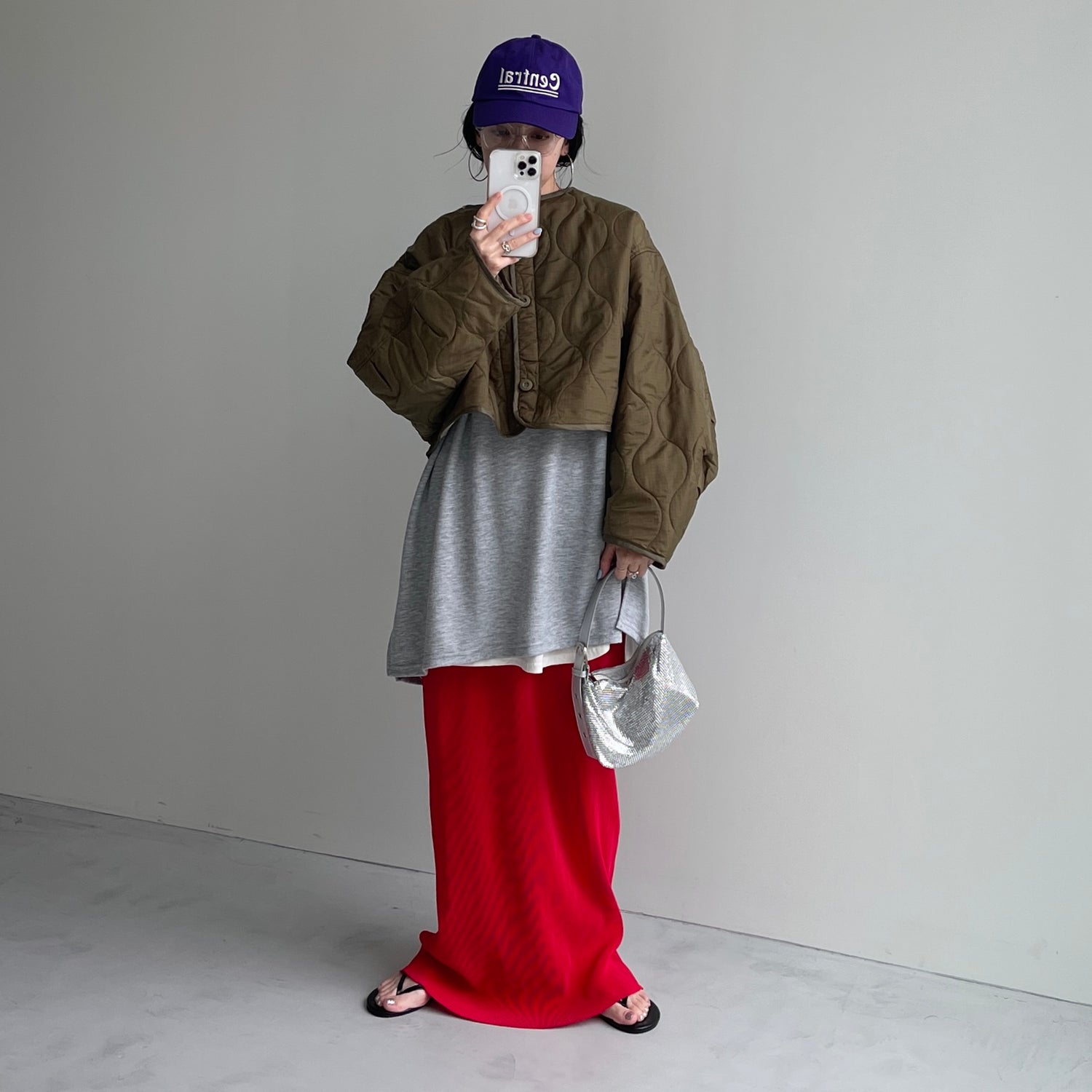 over size quilting liner jacket / khaki [SHORT or FREE]