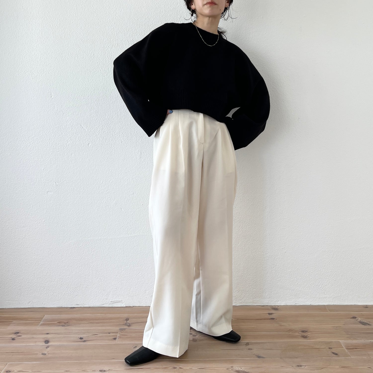 wide sleeve short knit / black