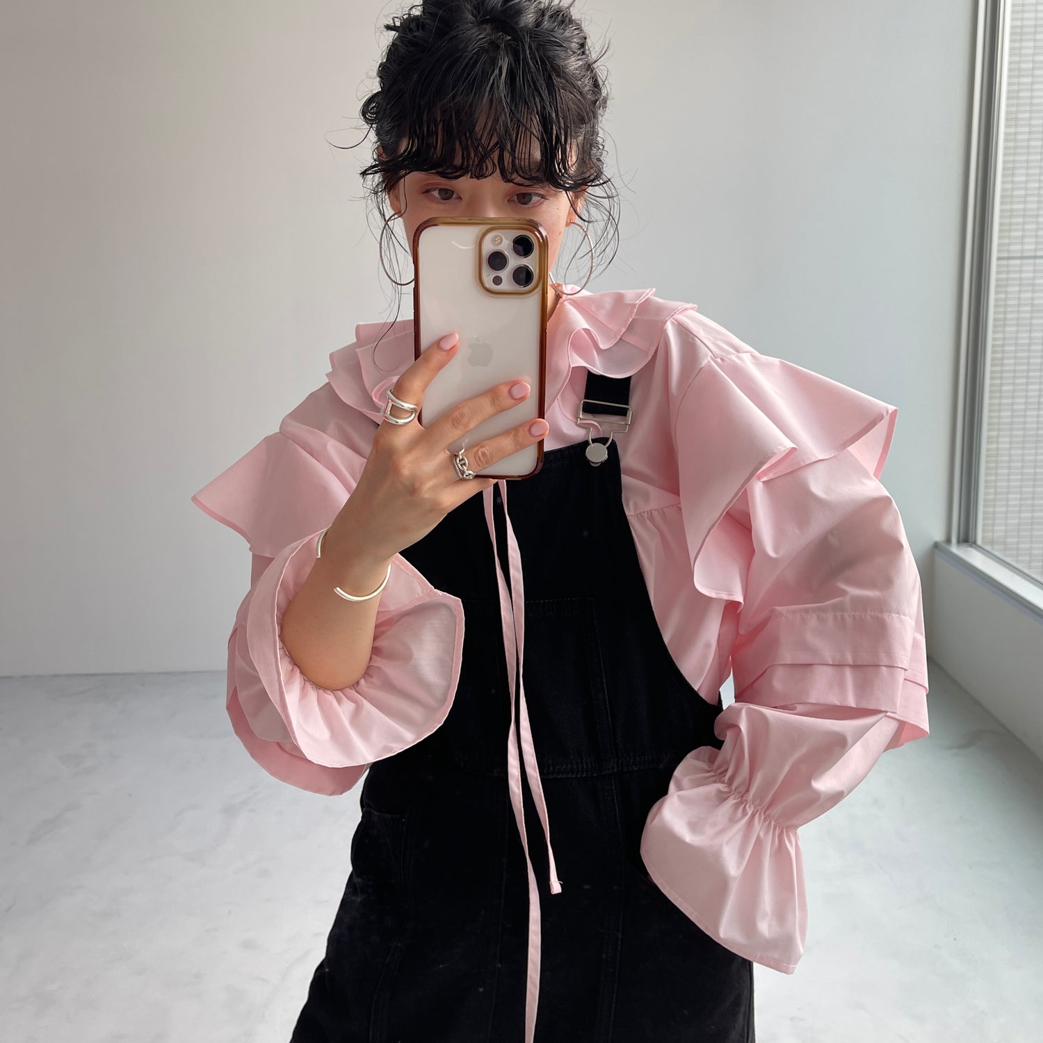 big collar frill blouse / baby pink