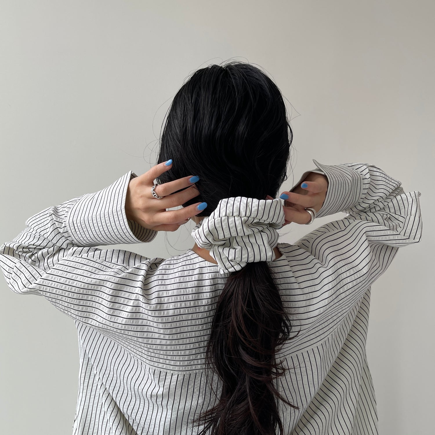 【2点SET】pouch chouchou × over size no collar seersucker shirt