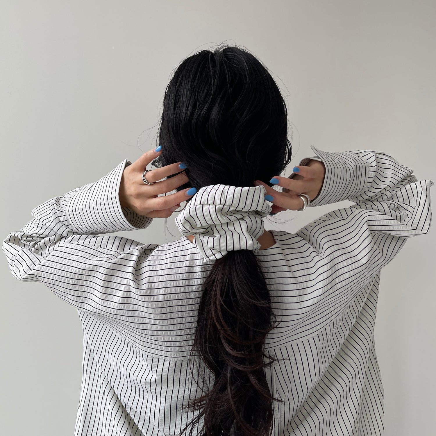 【2点SET】pouch chouchou × over size no collar seersucker shirt