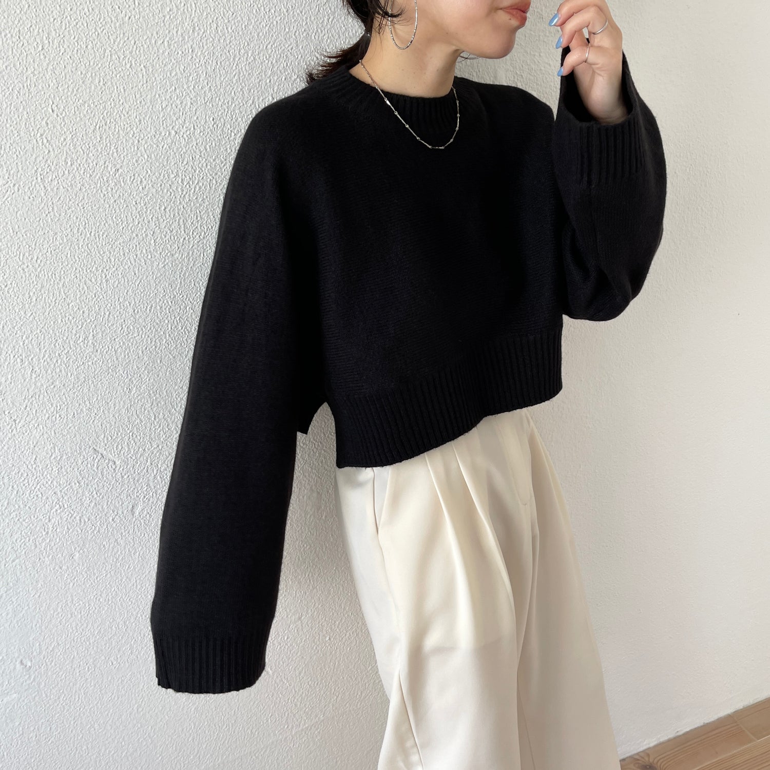 wide sleeve short knit / black （ワイドスリーブショートニット 