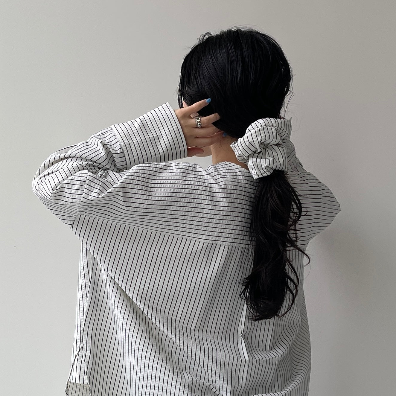 【2点SET】pouch chouchou × over size no collar seersucker shirt
