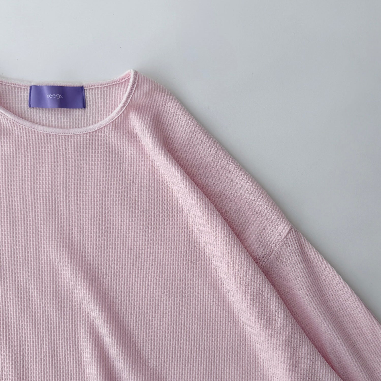 waffle sleeve long tee / baby pink