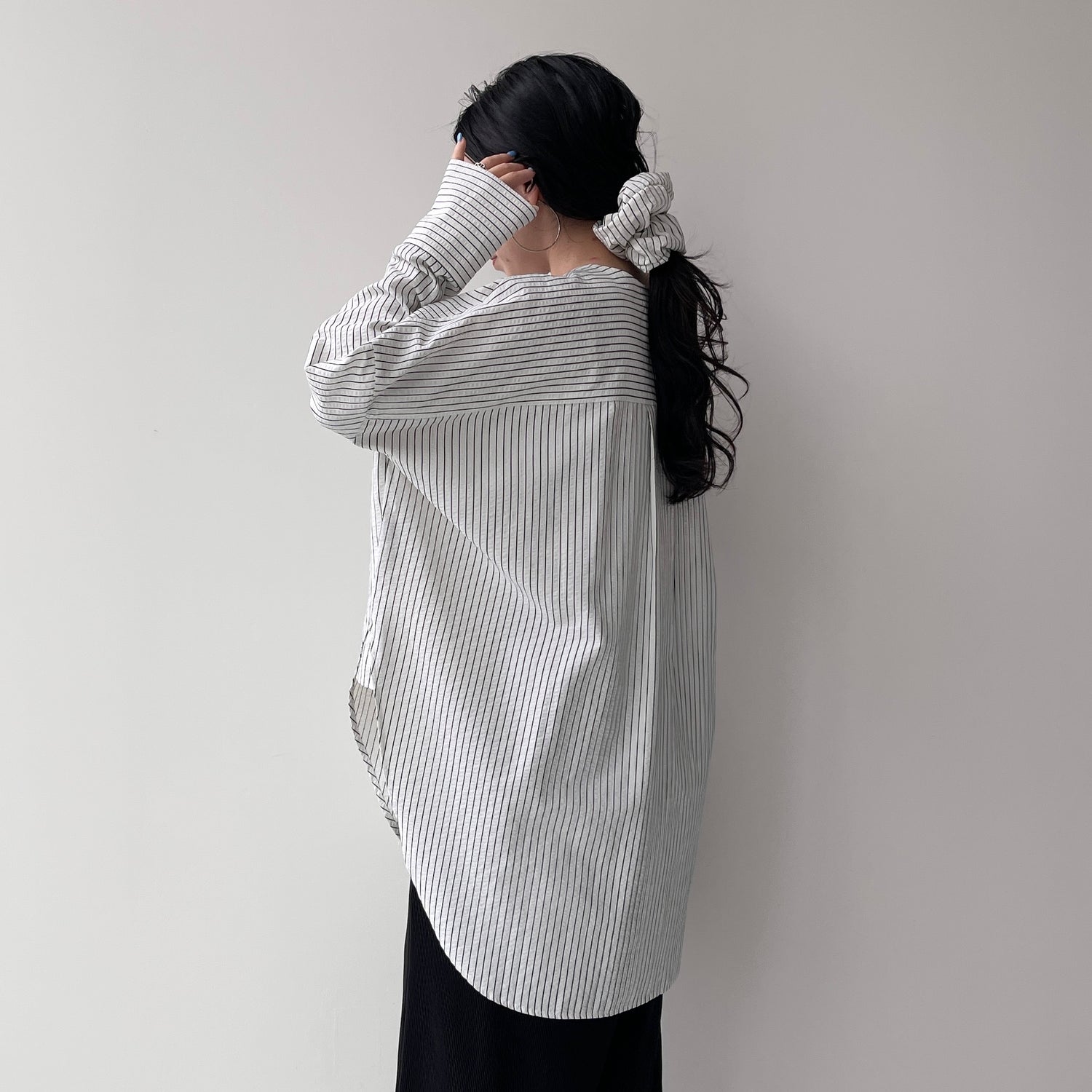 【公式サイト限定カラー】over size no collar seersucker shirt / stripe