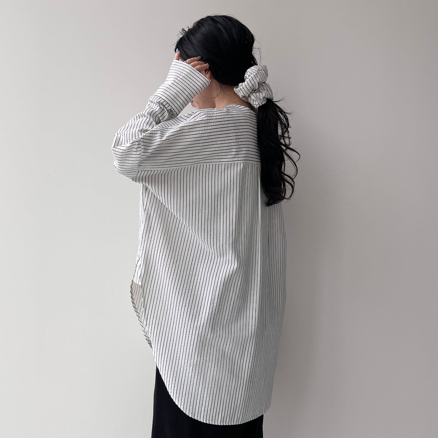 【2点SET】pouch chouchou × over size no collar seersucker shirt