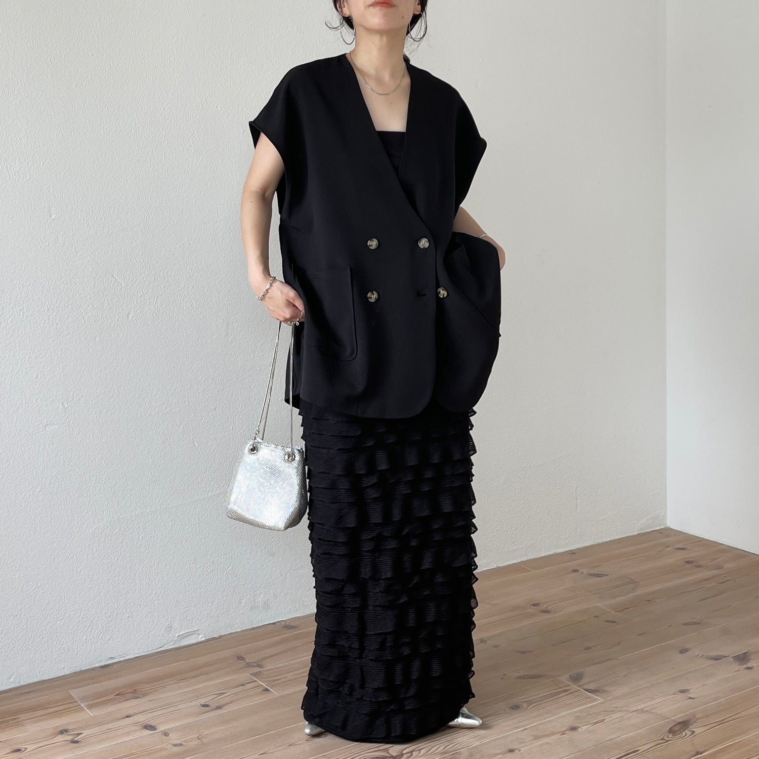 【SET UP可能】whip skirt / black