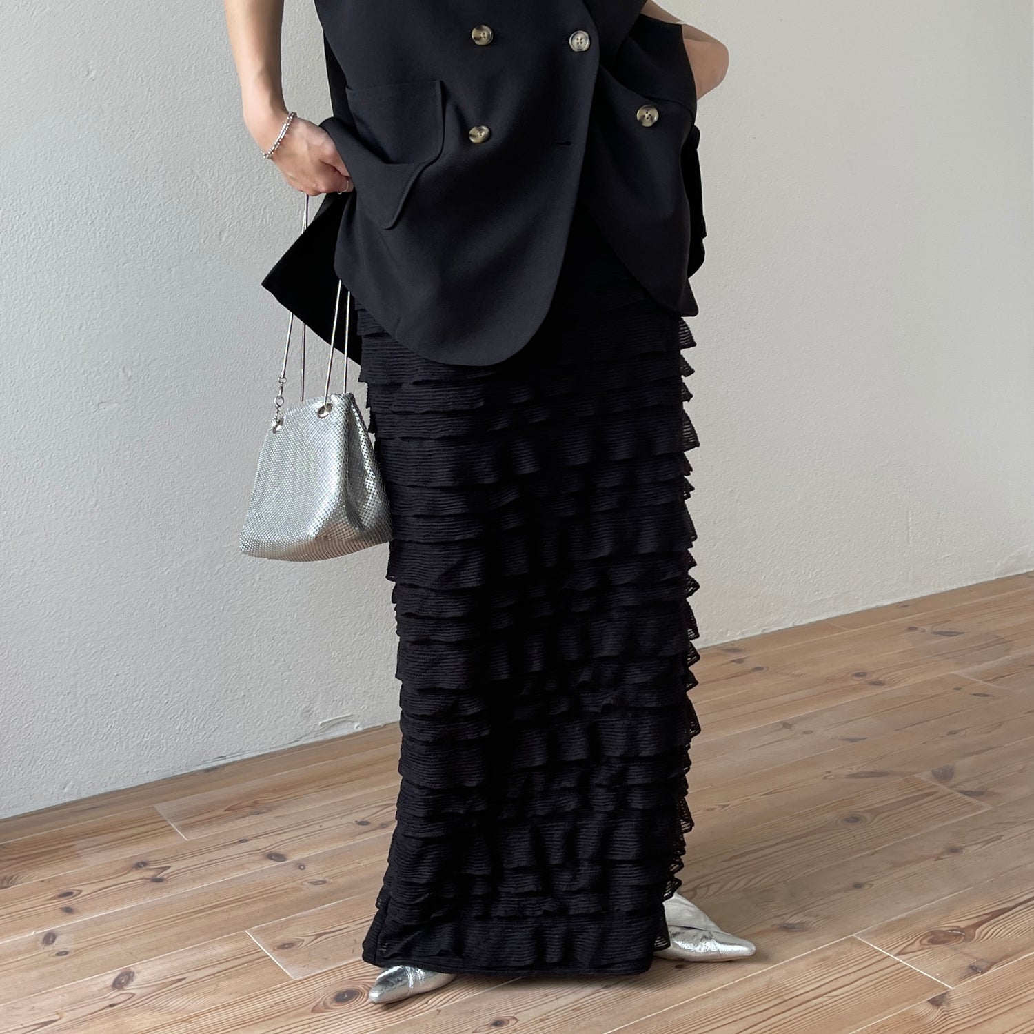 【SET UP可能】whip skirt / black