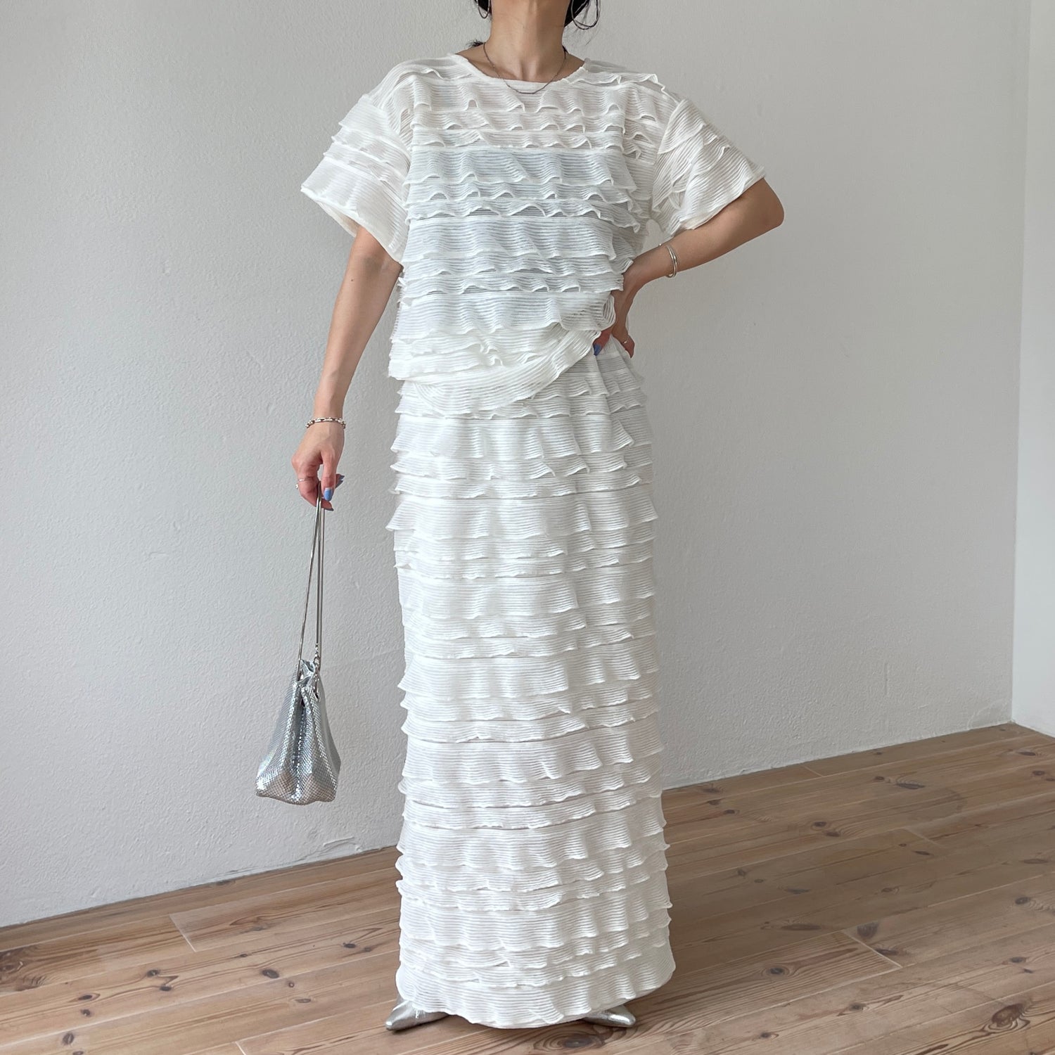 【SET UP可能】whip skirt / ivory