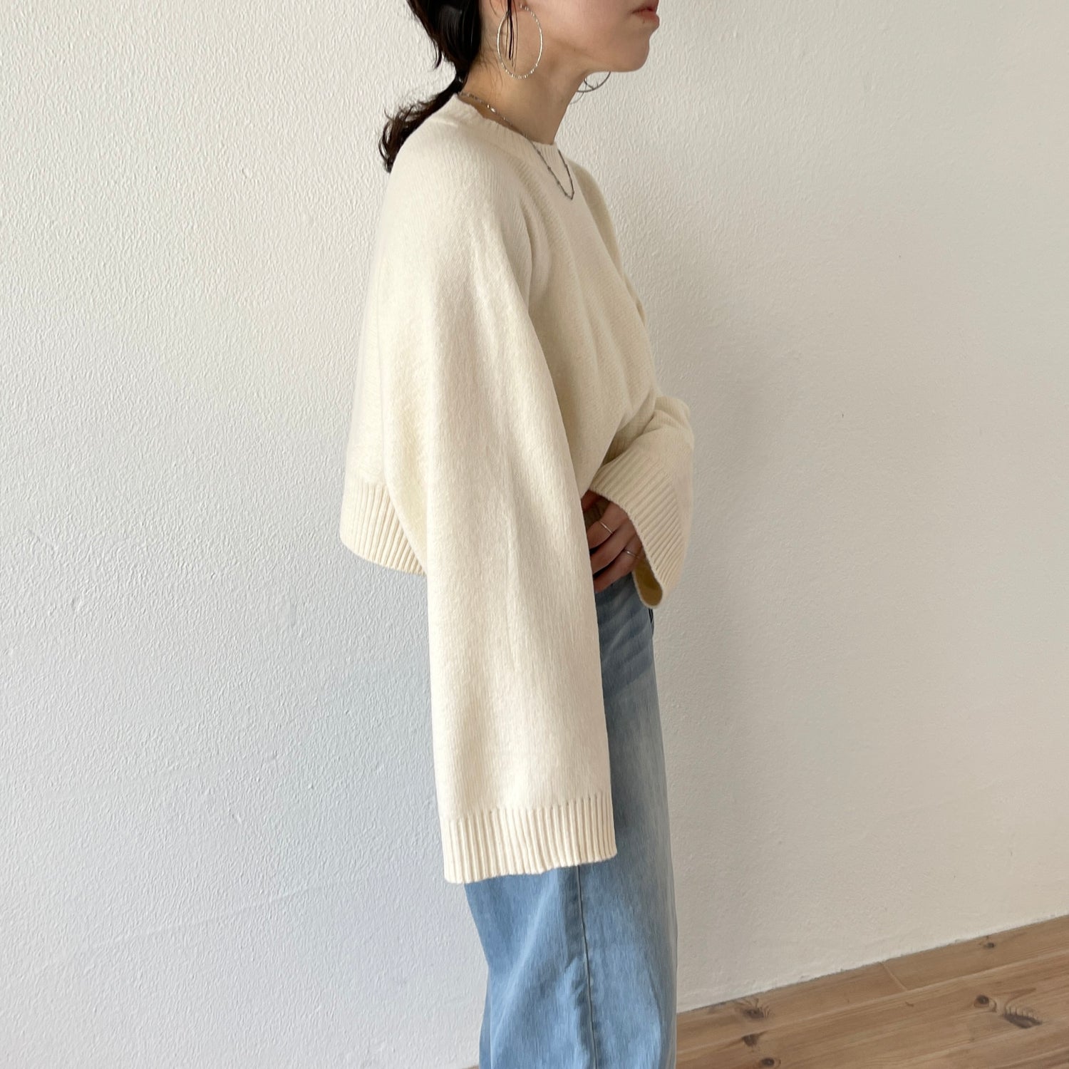 wide sleeve short knit / ivory