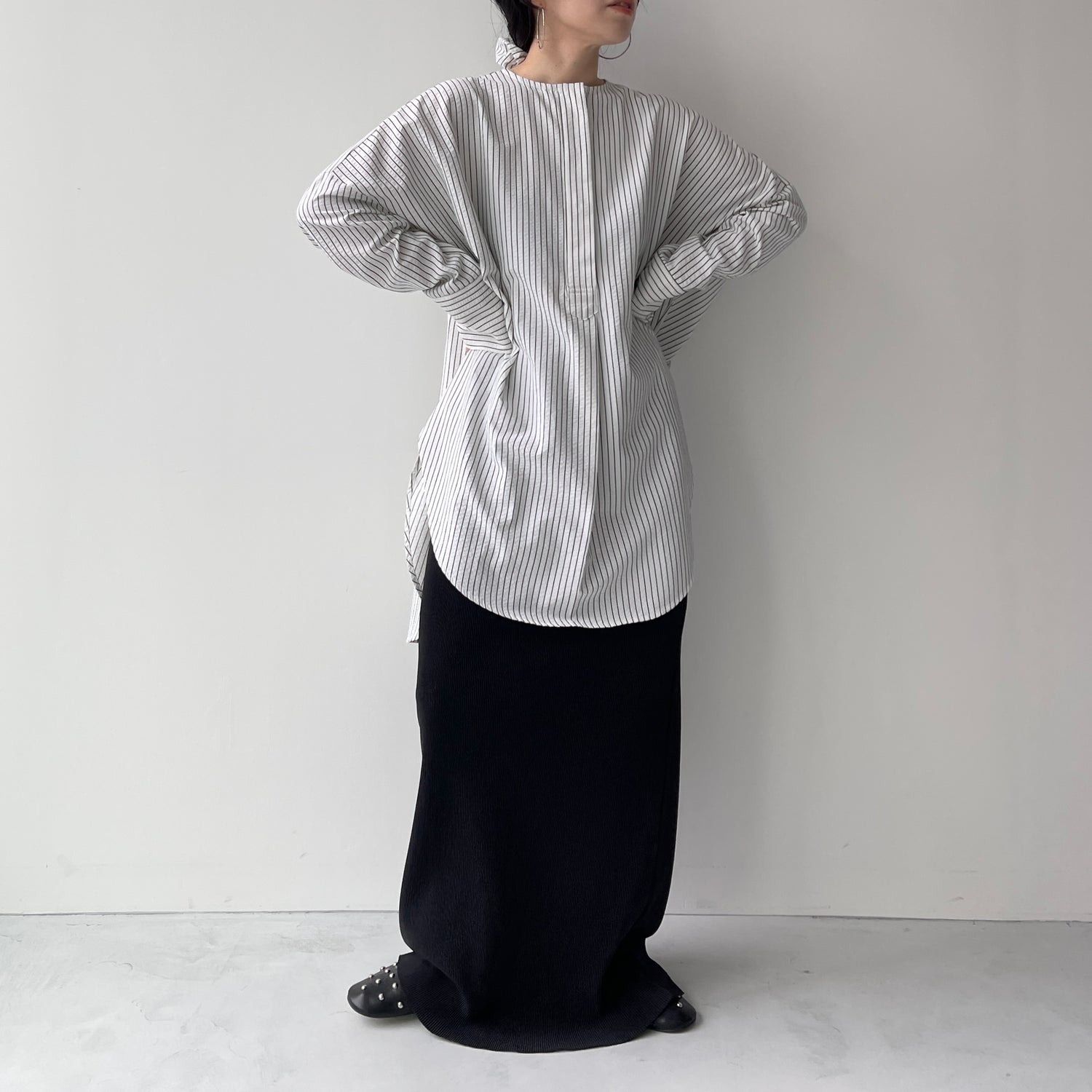 【公式サイト限定カラー】over size no collar seersucker shirt / stripe