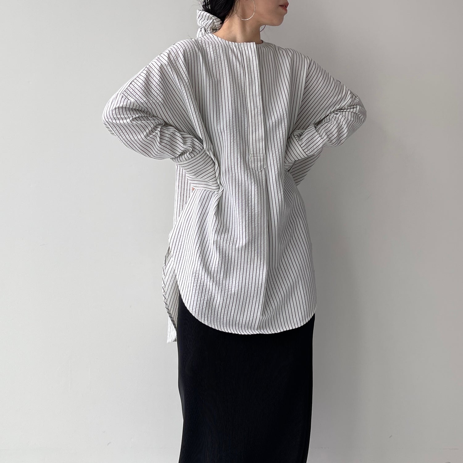 【2点SET】pouch chouchou × over size no collar seersucker shirt