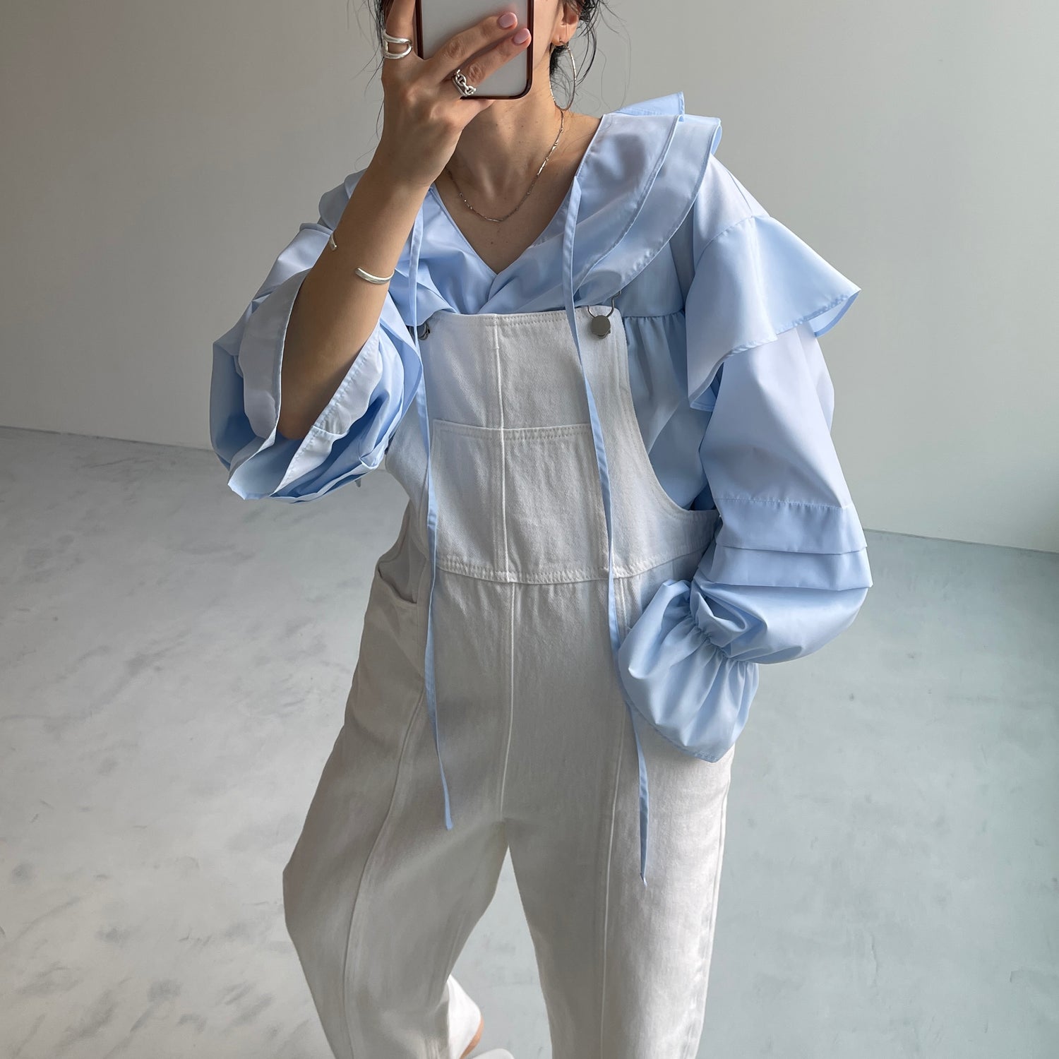 big collar frill blouse / light blue