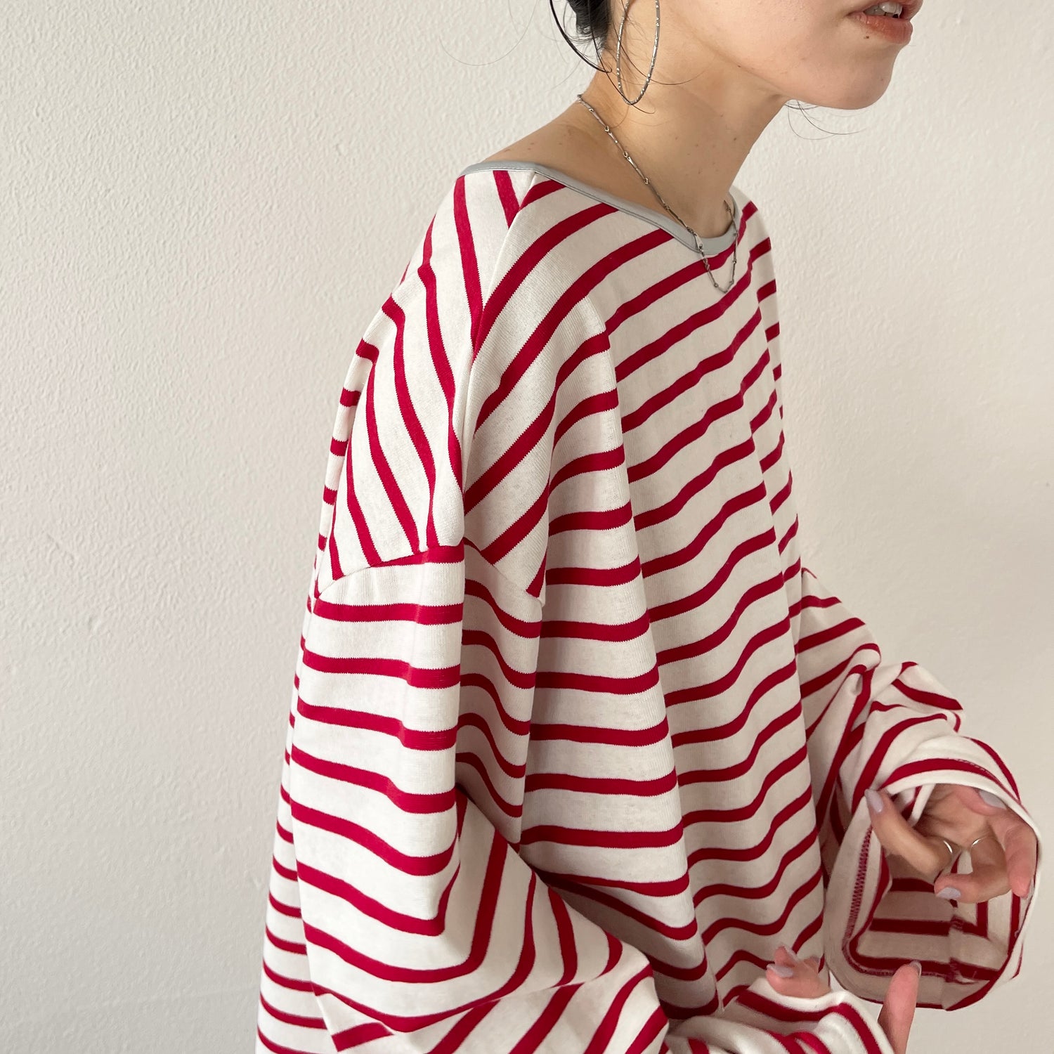 wide sleeve over size border tee / cherry red
