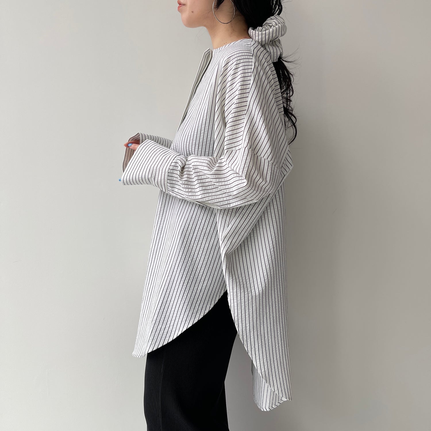 【公式サイト限定カラー】over size no collar seersucker shirt / stripe