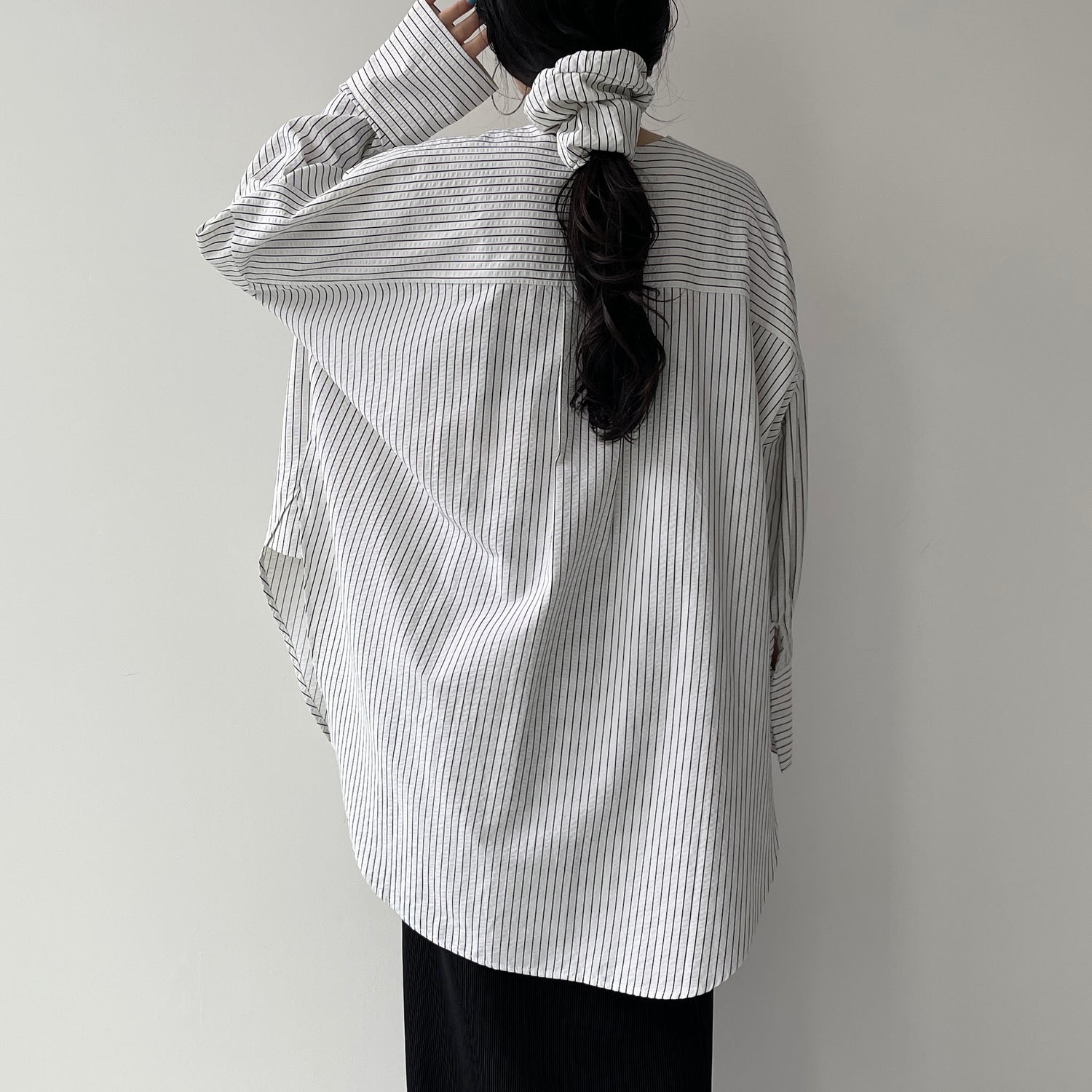【2点SET】pouch chouchou × over size no collar seersucker shirt