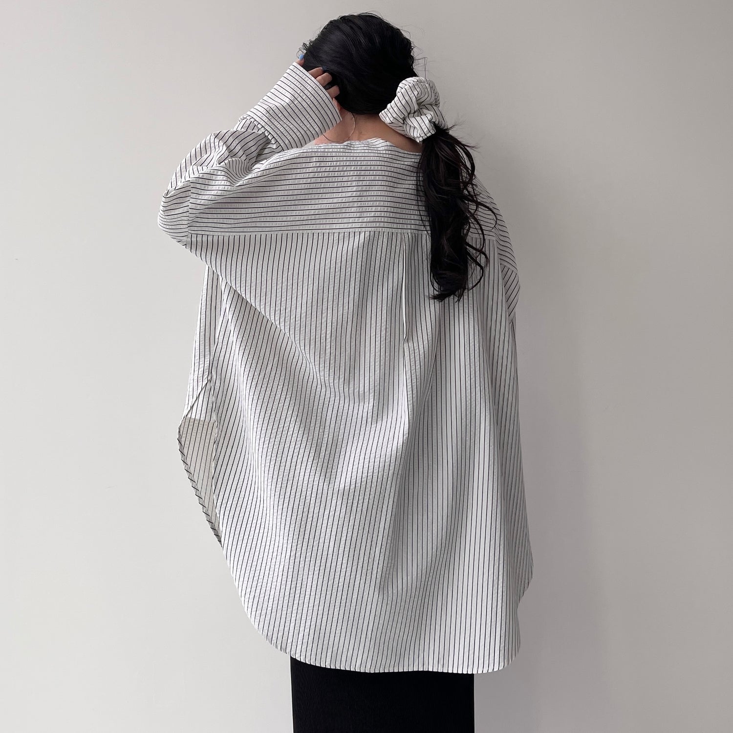 【2点SET】pouch chouchou × over size no collar seersucker shirt