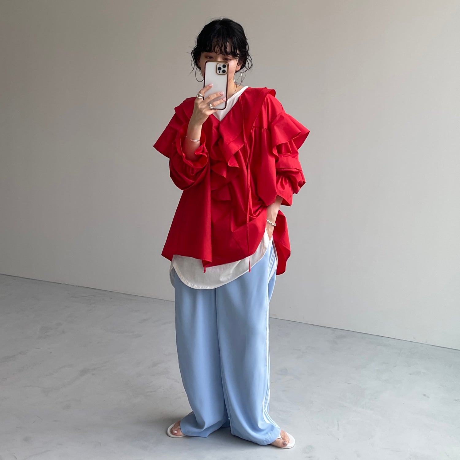 big collar frill blouse / red