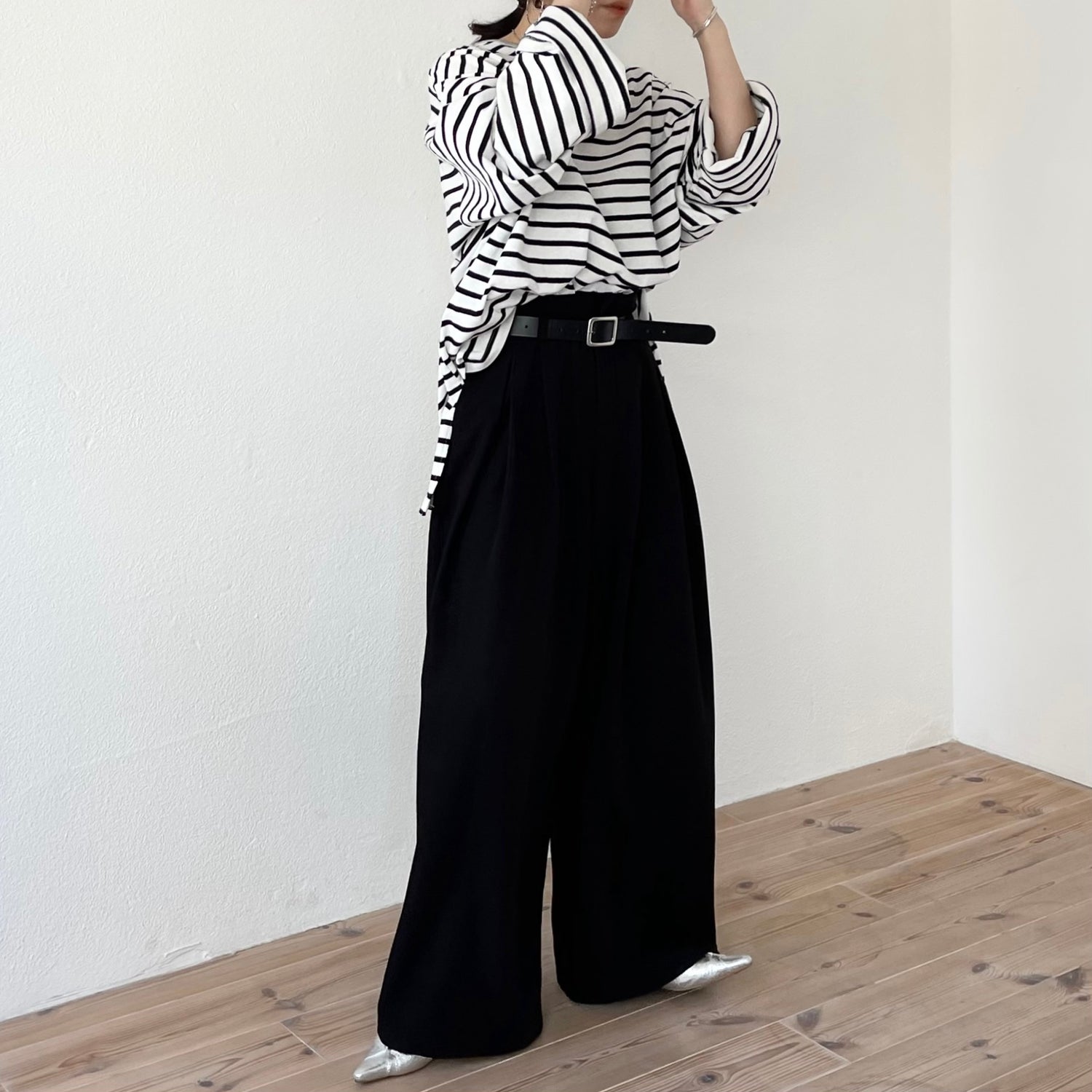 【2点SET】tuck wide curve pants  / black