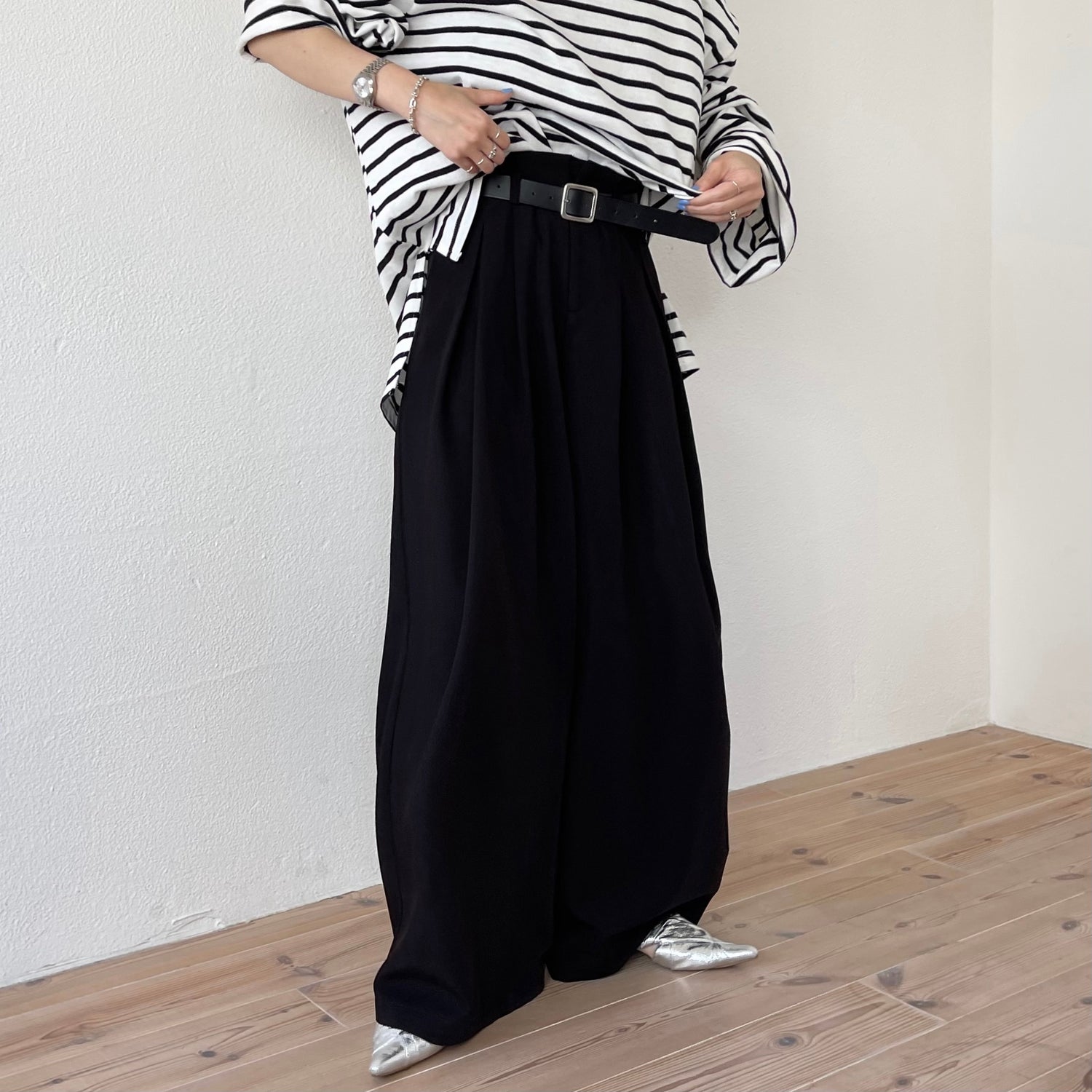 【2点SET】tuck wide curve pants  / black