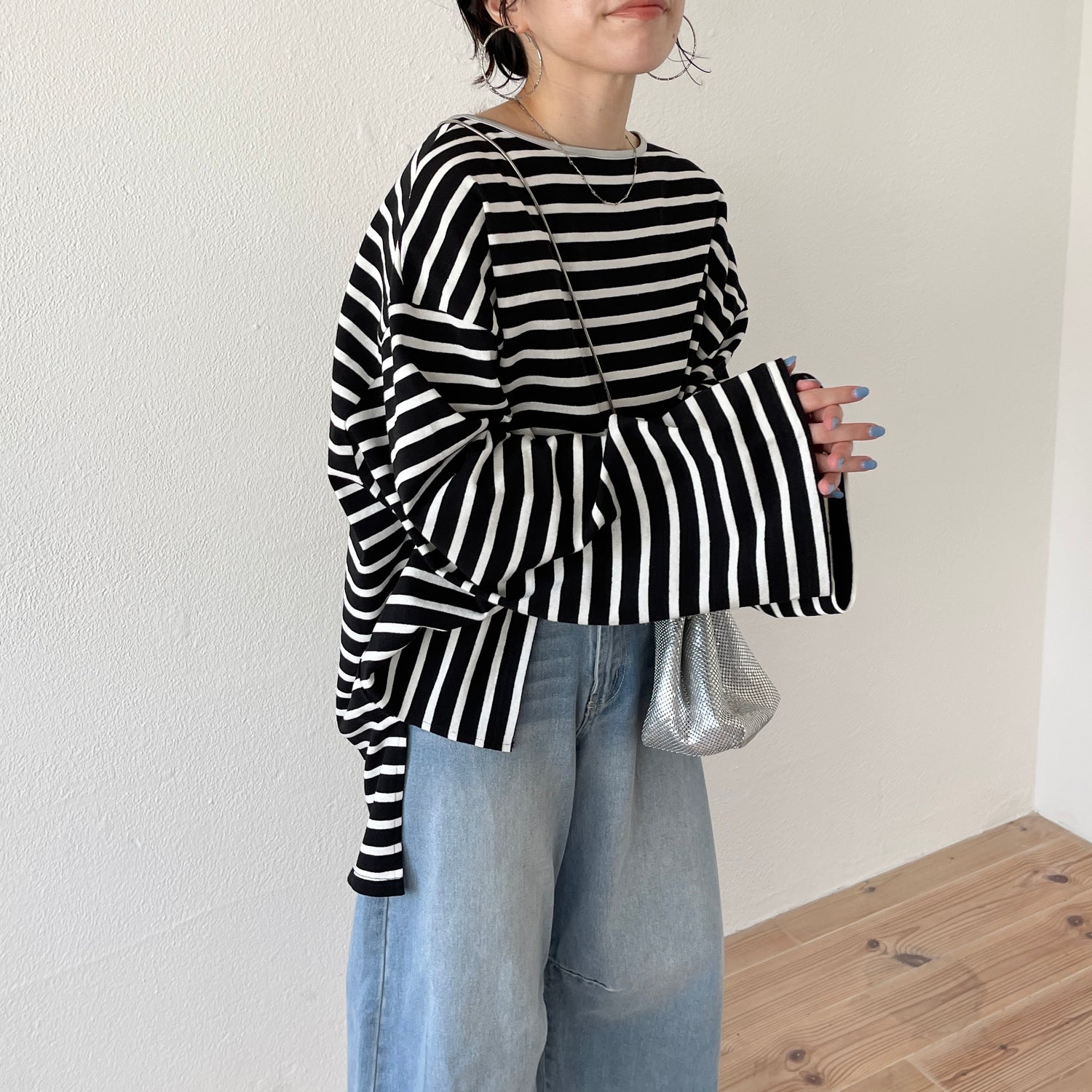 wide sleeve over size border tee / black | wee9s | ウィークス 