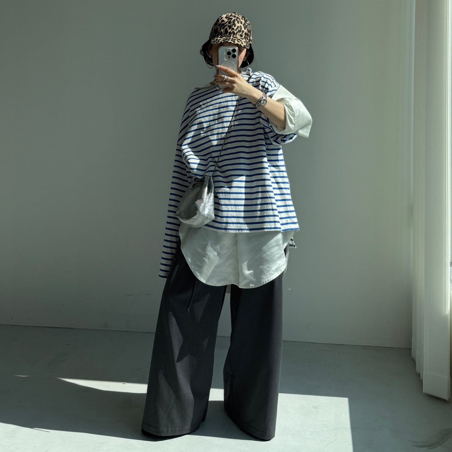 over size no collar mannish satin shirt / ivory