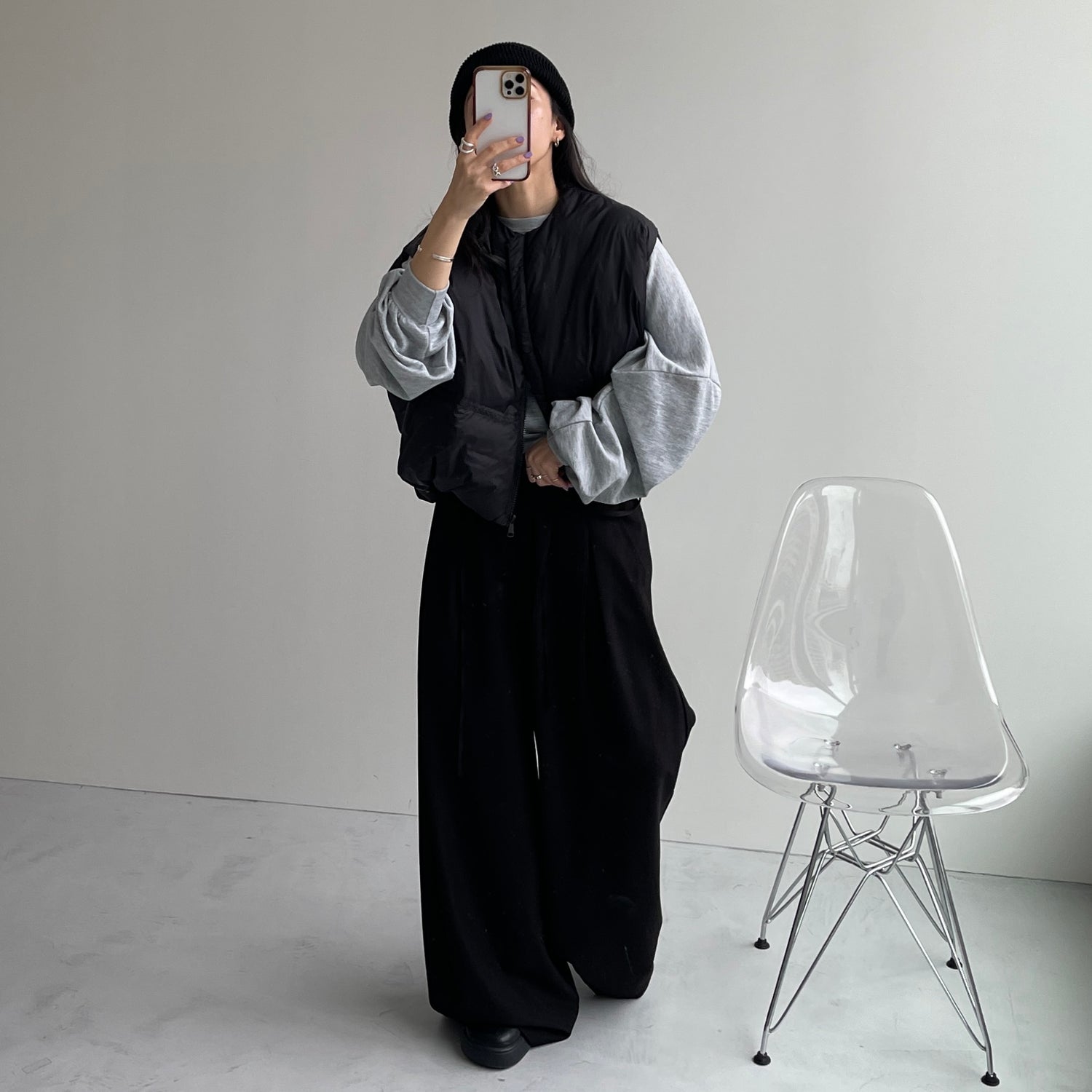 egg down vest / black