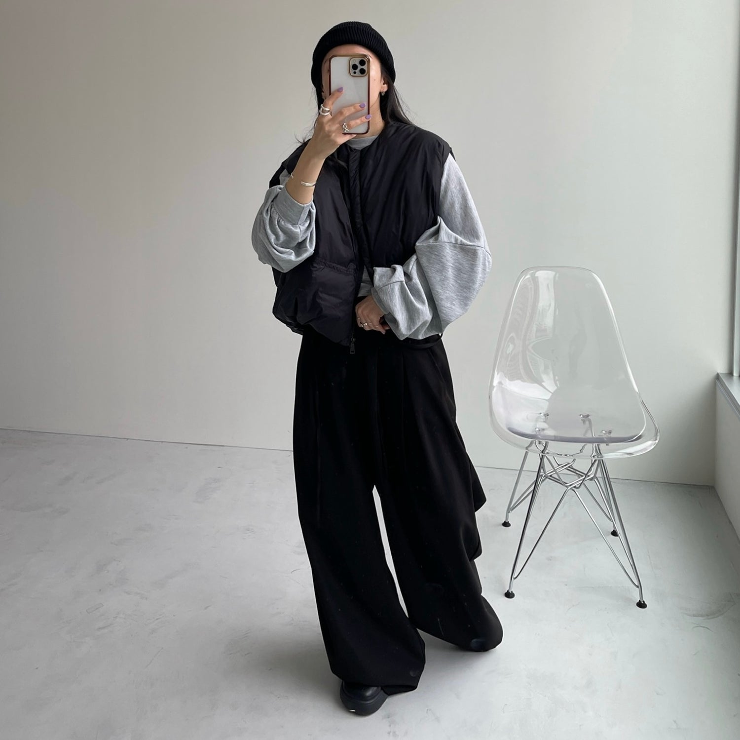 egg down vest / black