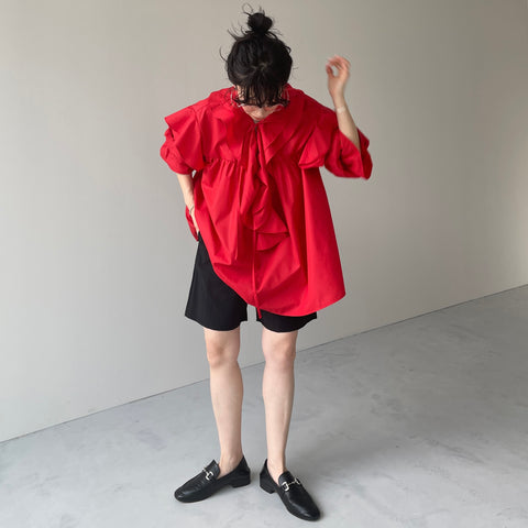 big collar frill blouse / red