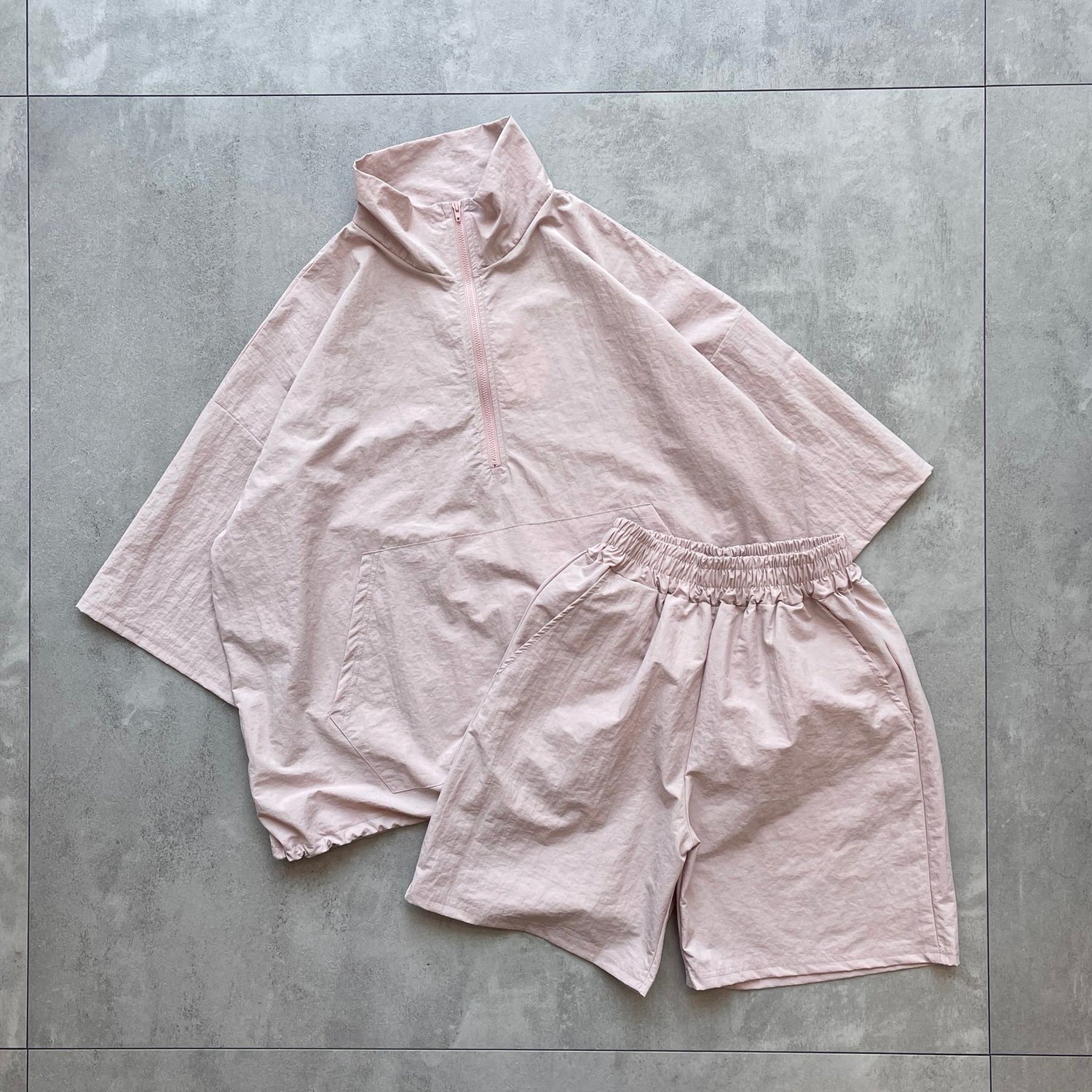 【SAMPLE】(2点SET) half zip nylon set up / pink