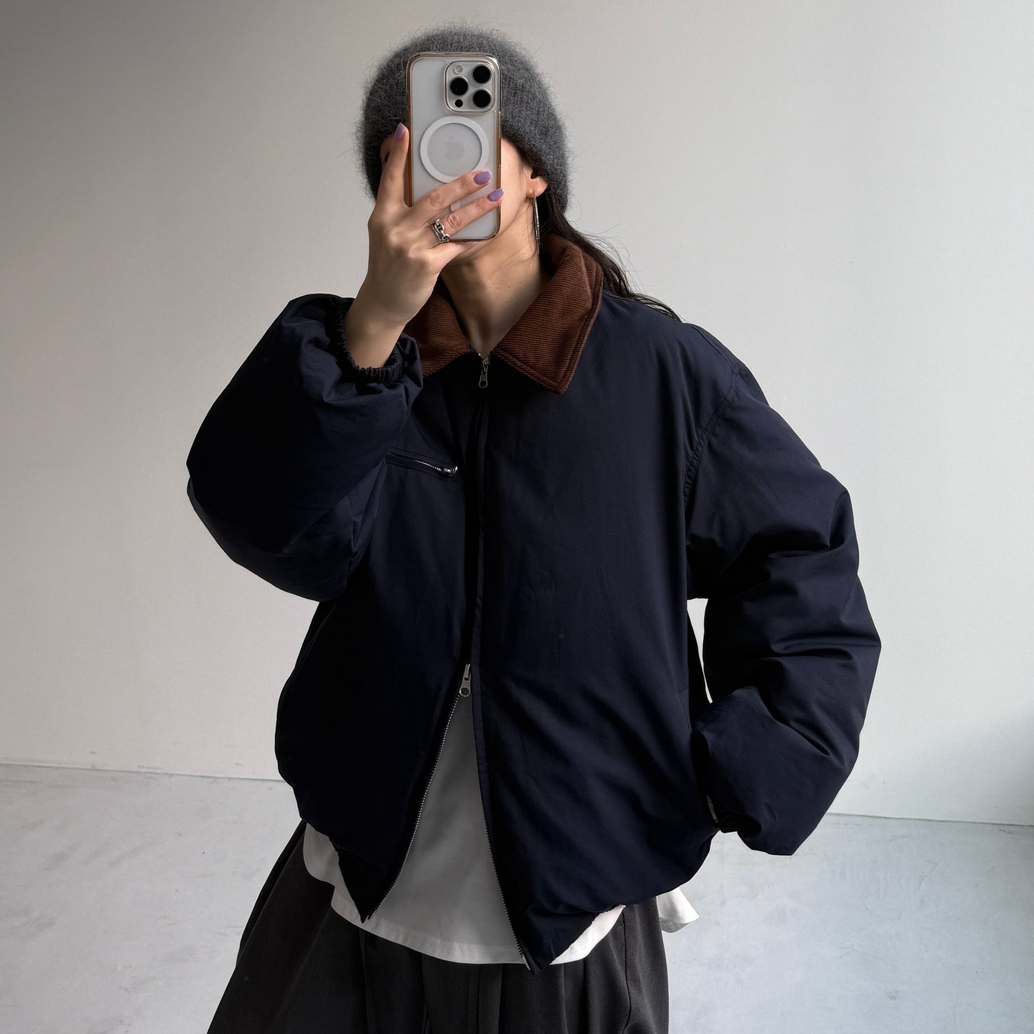 working girl down  jacket / navy