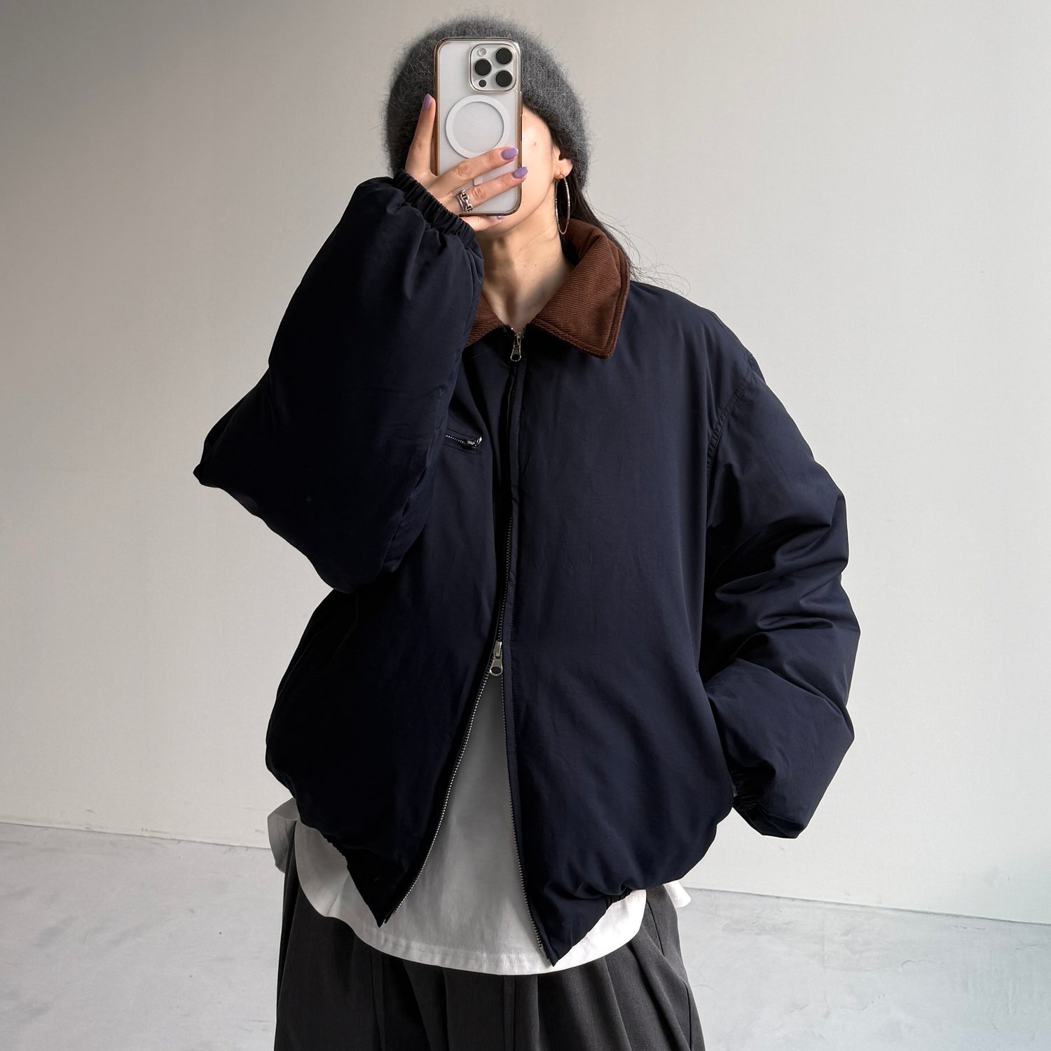 working girl down  jacket / navy