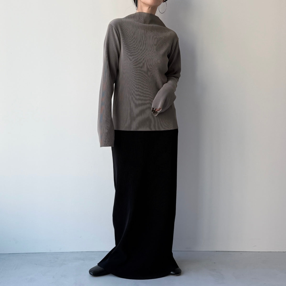daily daily super stretch pleats tops / ash gray [プチハイ or クルーネック]
