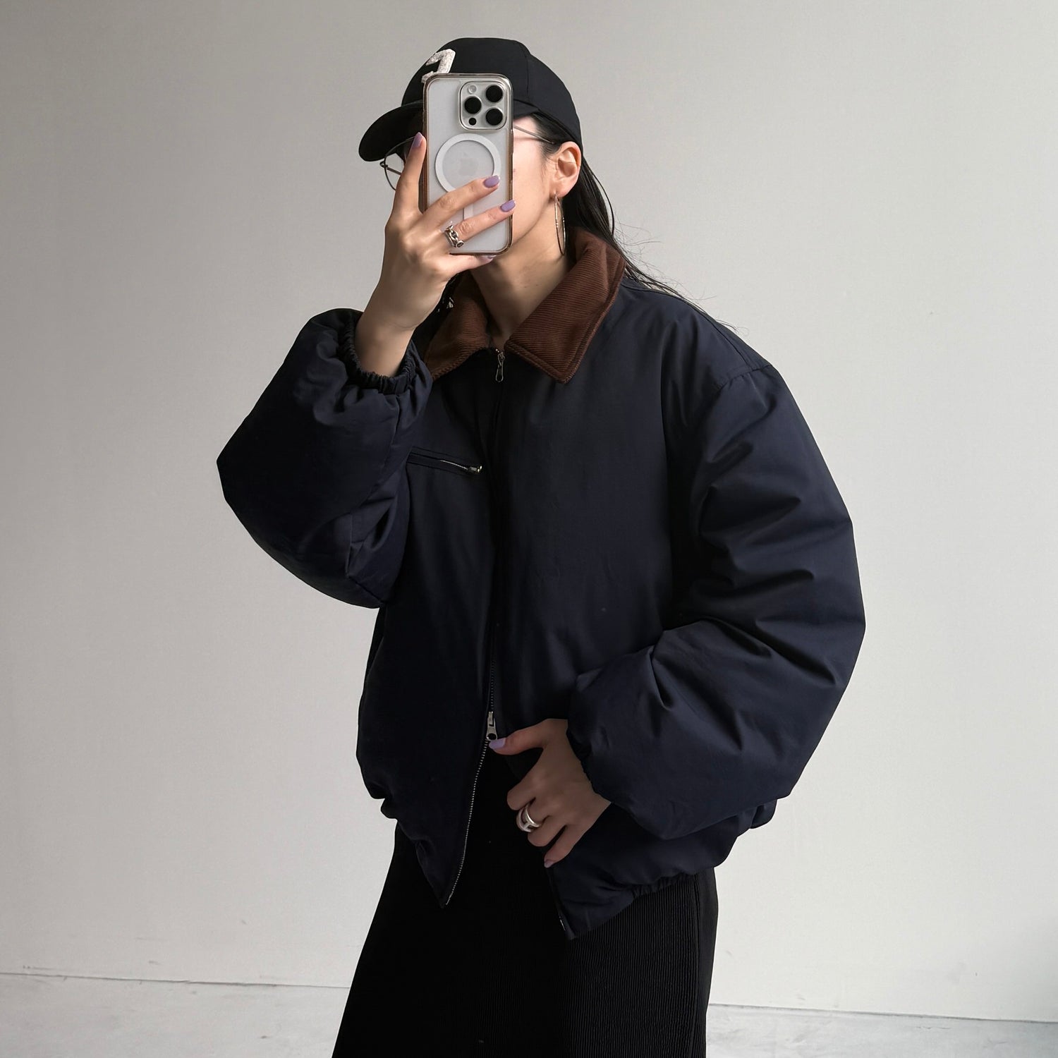 working girl down  jacket / navy