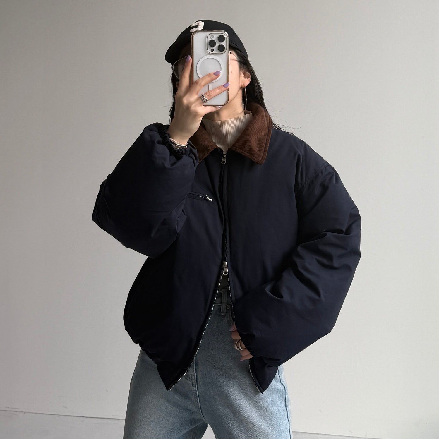 working girl down  jacket / navy