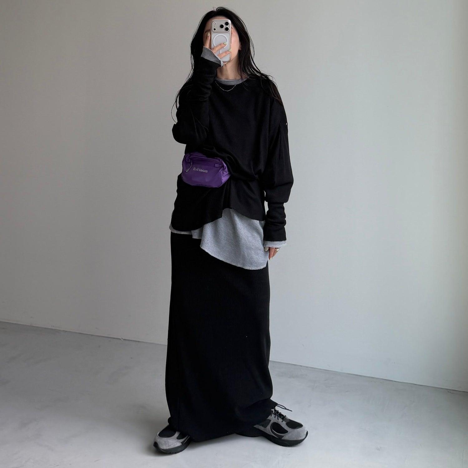 daily daily super stretch pleats skirt / black [FREE or LONG]